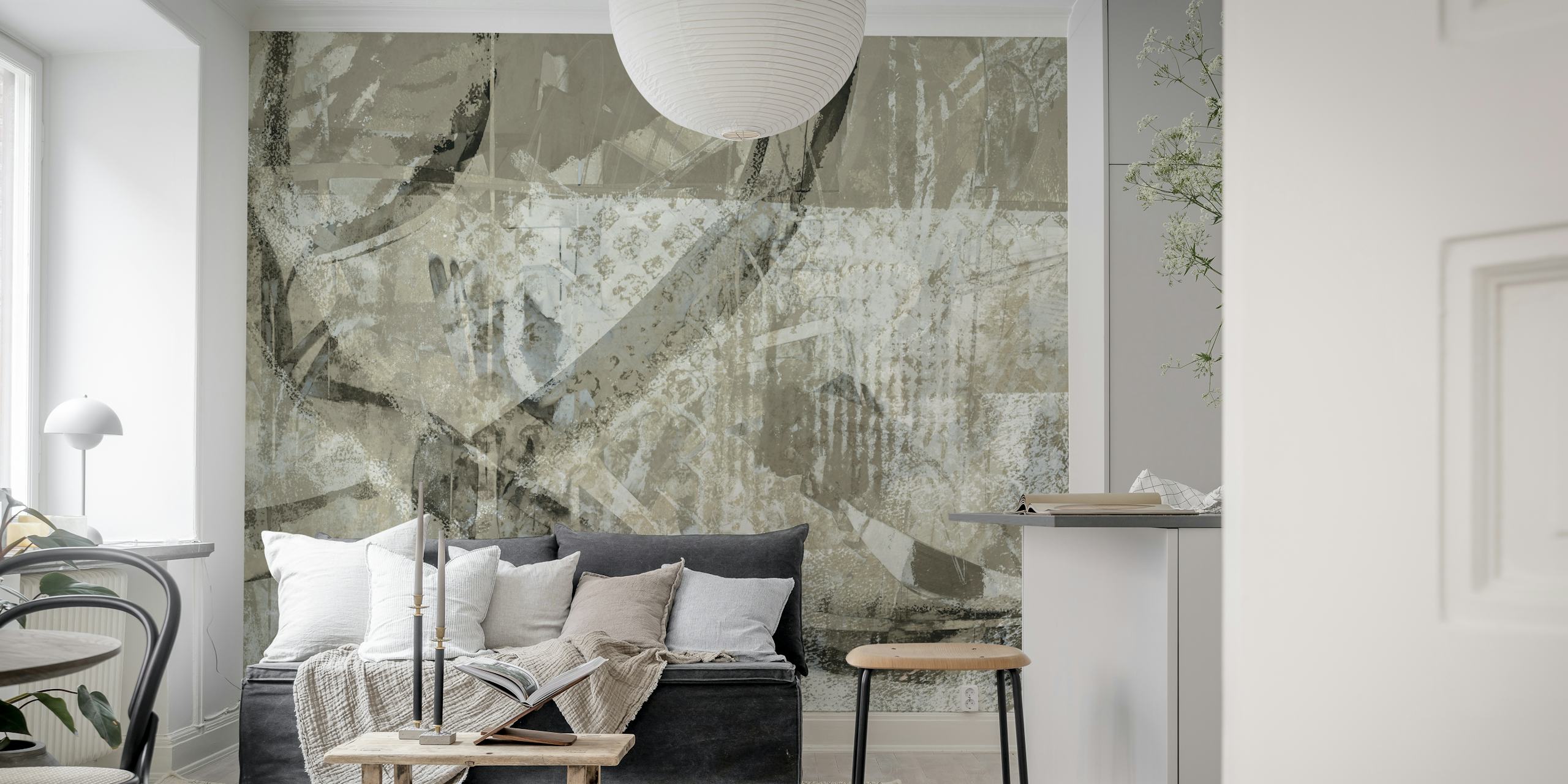 Abstract geometric patterns in beige and grey tones wallpaper