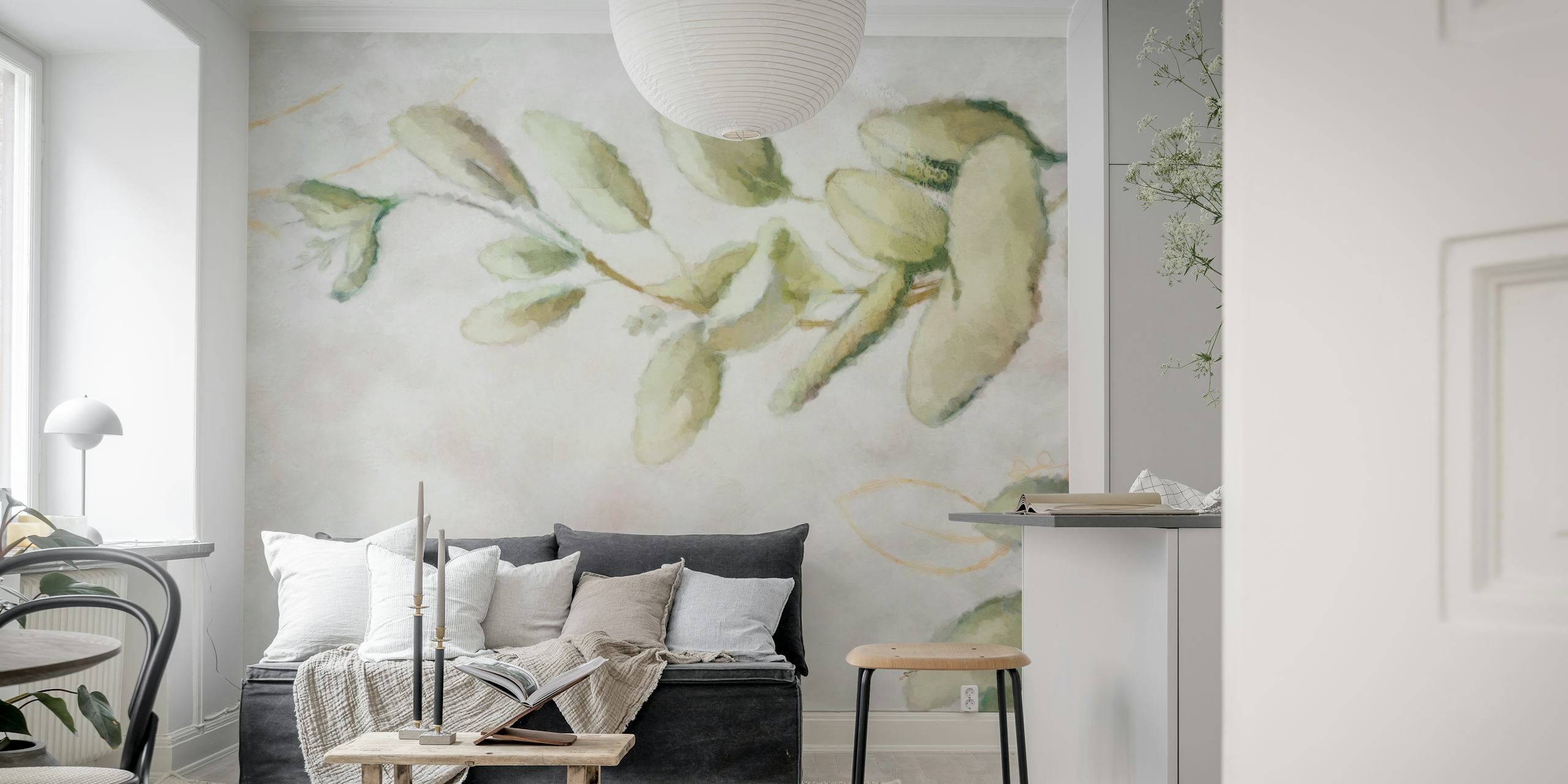 Soft Calm Neutral Leaves design de papel de parede