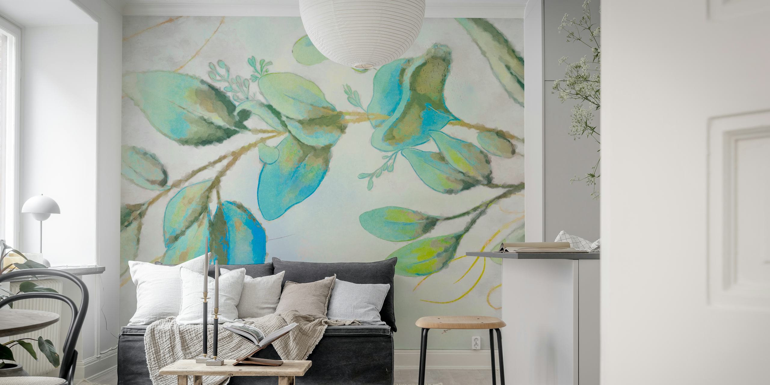 Tapeta Painted Eucalyptus Leaves u sobi