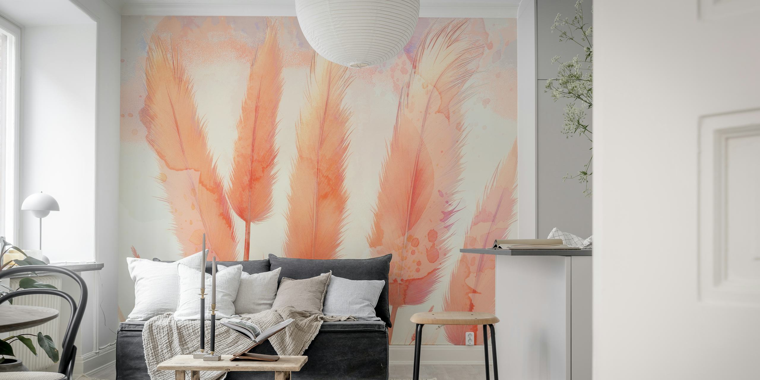 Light Surreal Grass -tapetti esitelty huoneessa