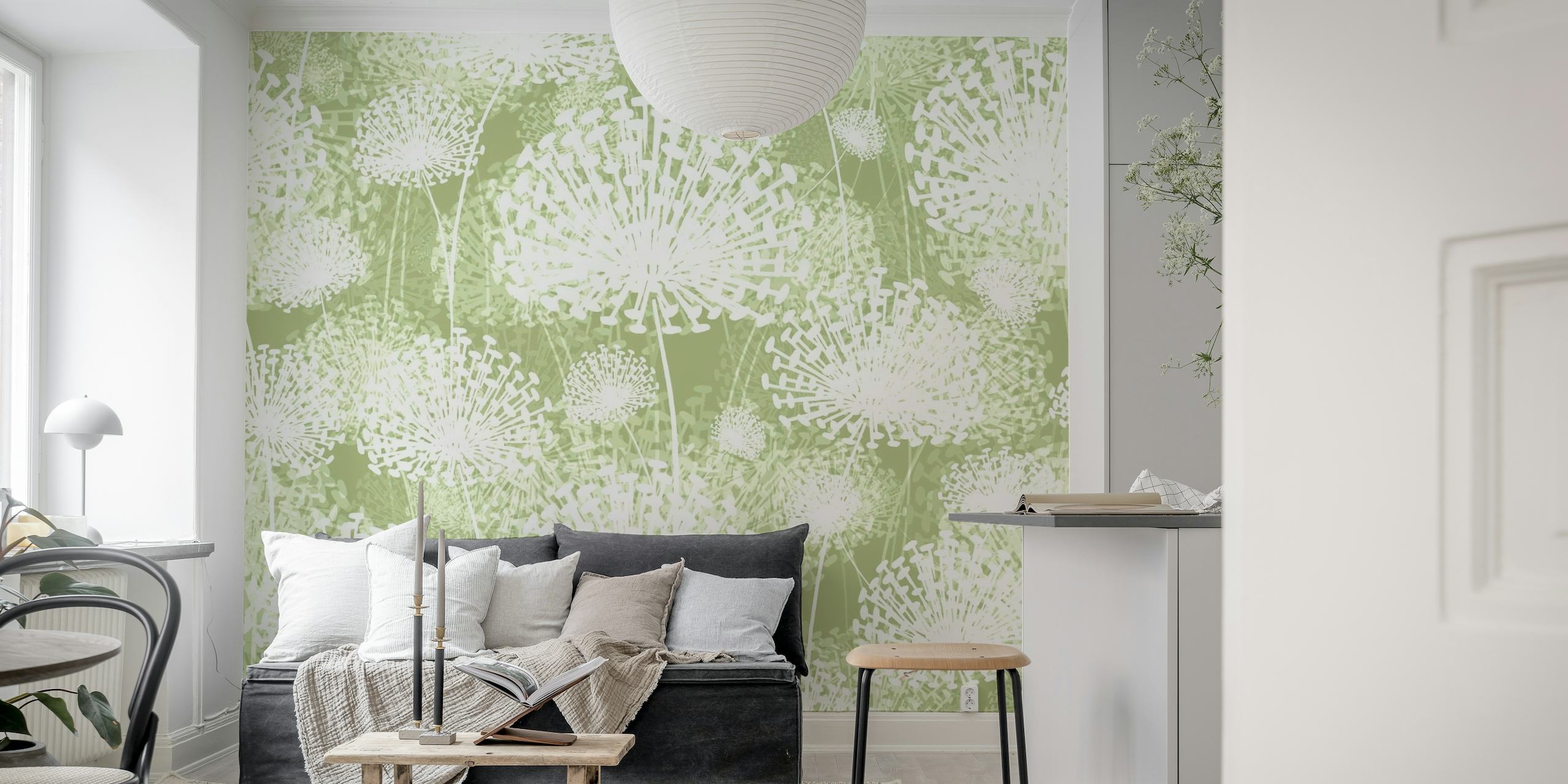 Dandelions Pastel Green wallpaper