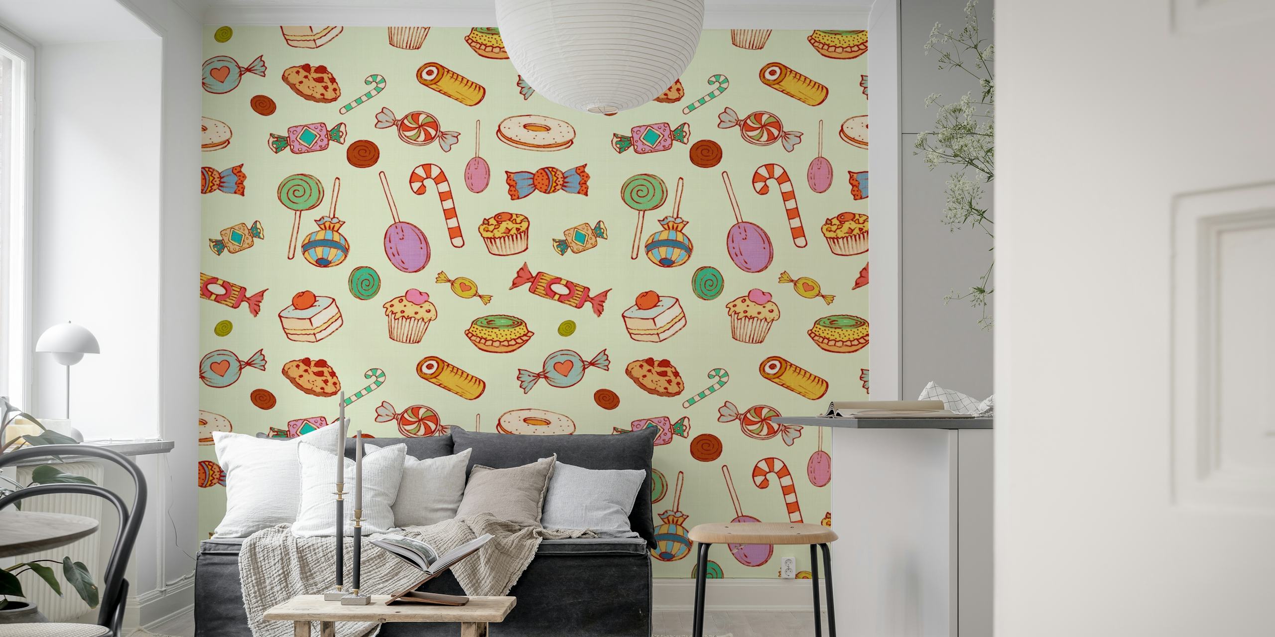 Colorful candies and pastries wallpaper design