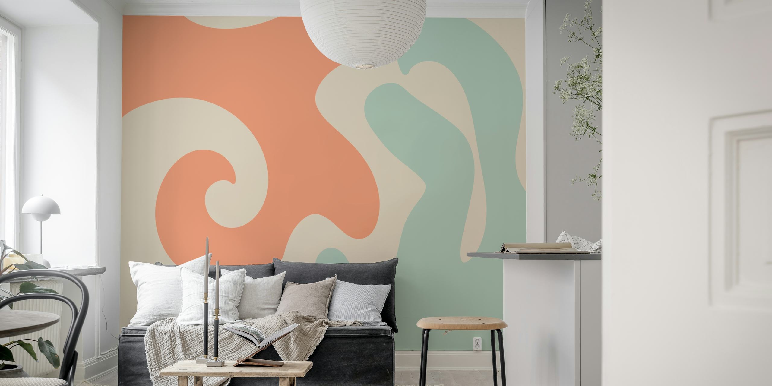 Abstract modern shapes peach and aqua tapetdesign