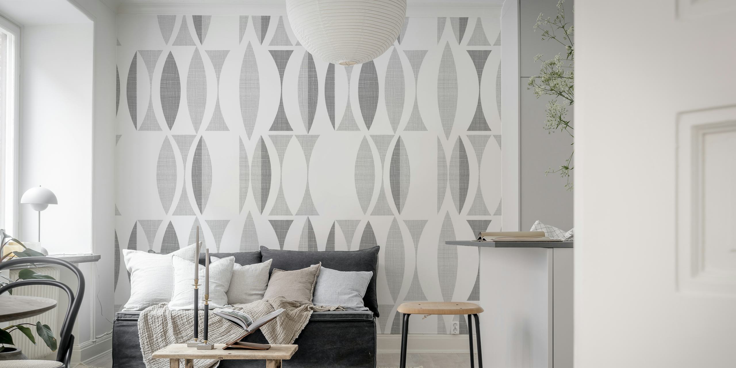 Stijlvolle grijze geometrische patroonmuurschildering voor een moderne woninginrichting