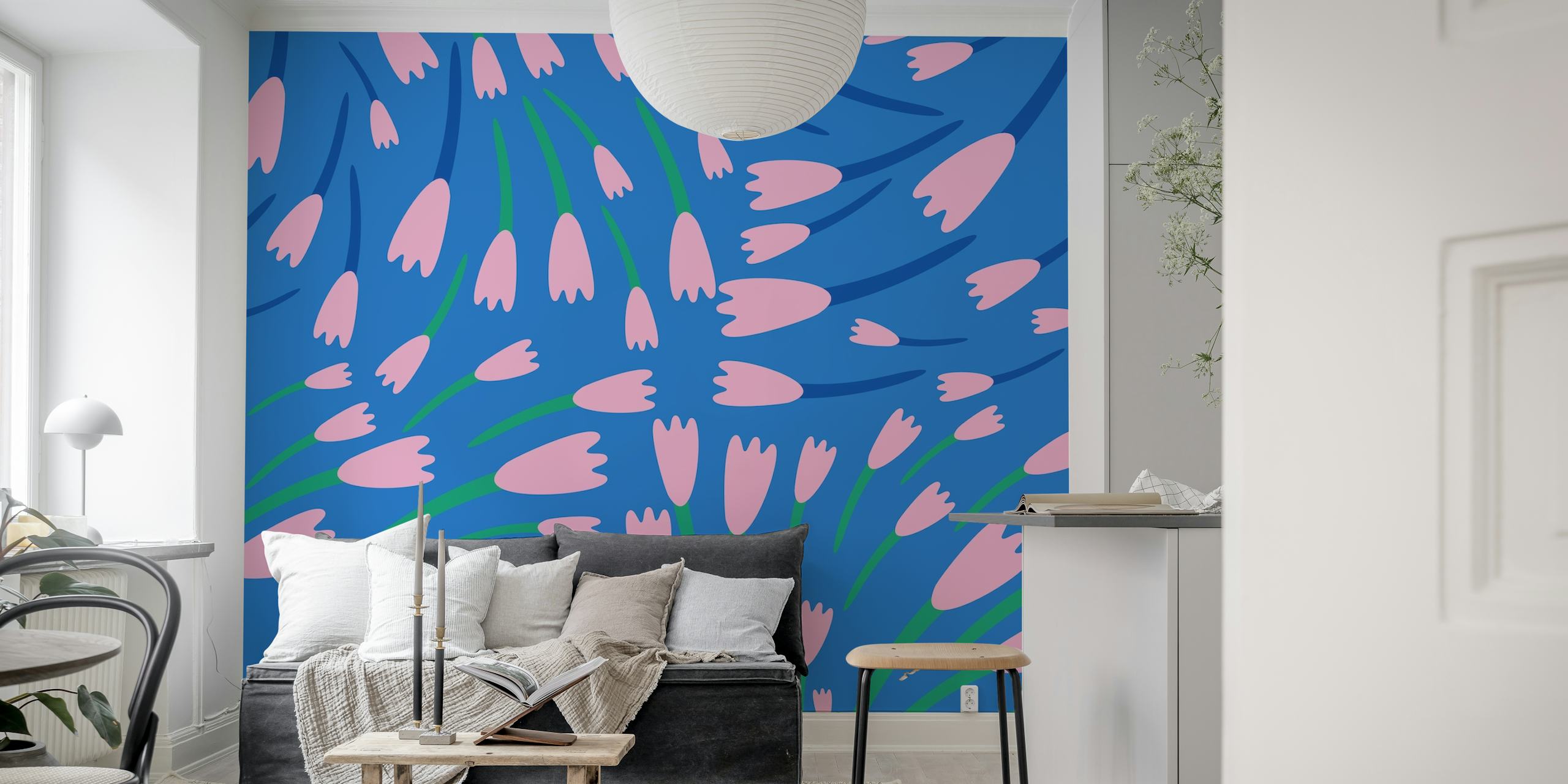 Tapeta Powder pink tulips u sobi