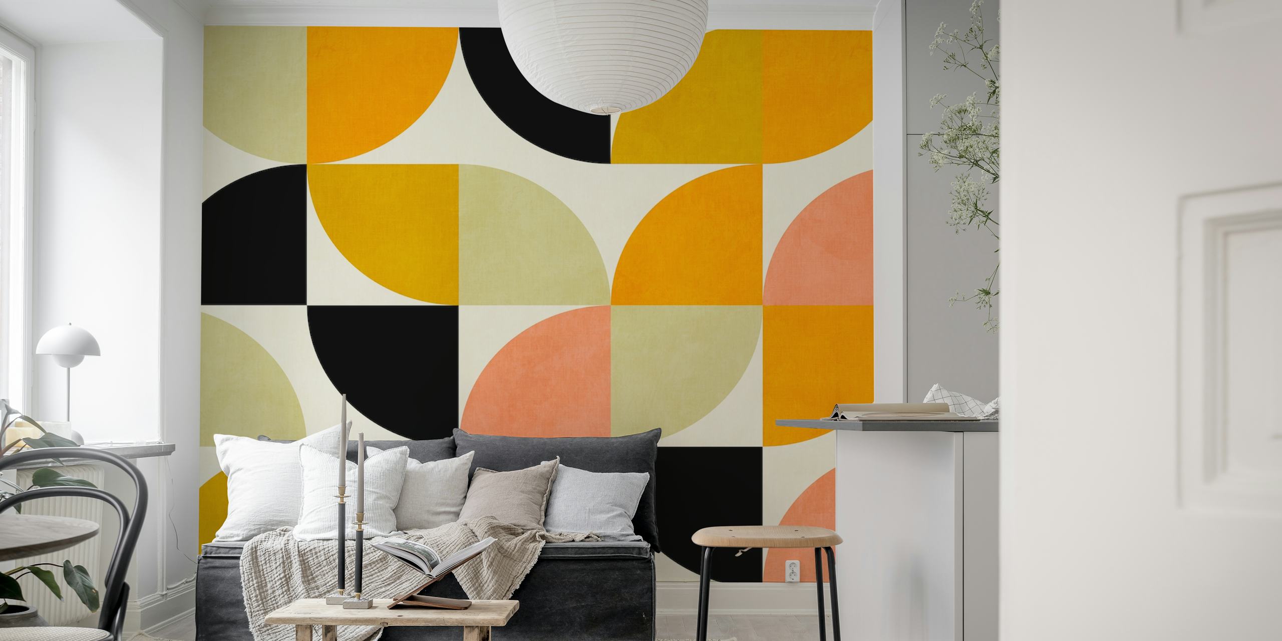 Geometric Bauhaus Abstract Classic wall mural with warm color palette