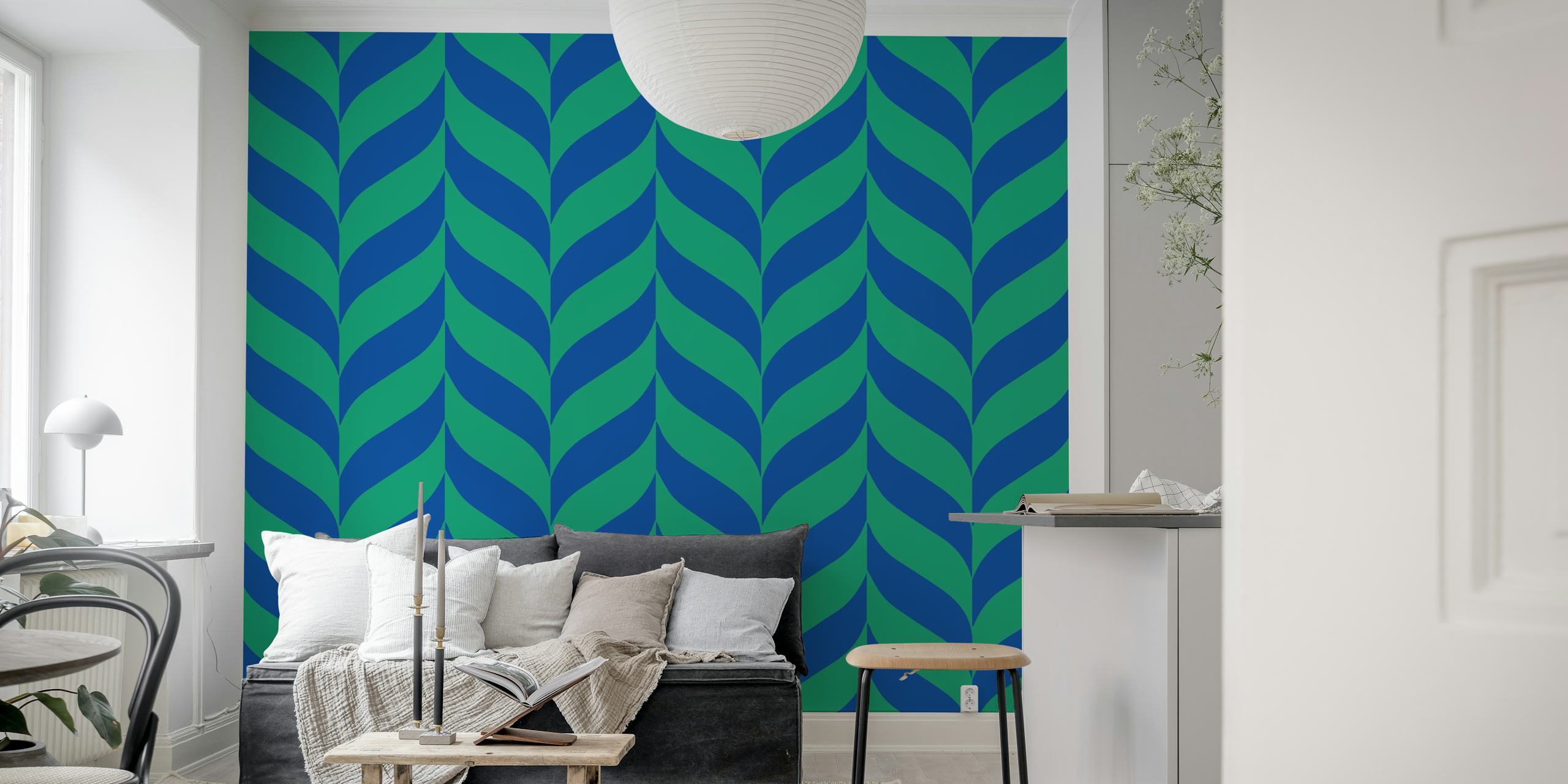 Chevron pattern in blue and green colors wallpaper