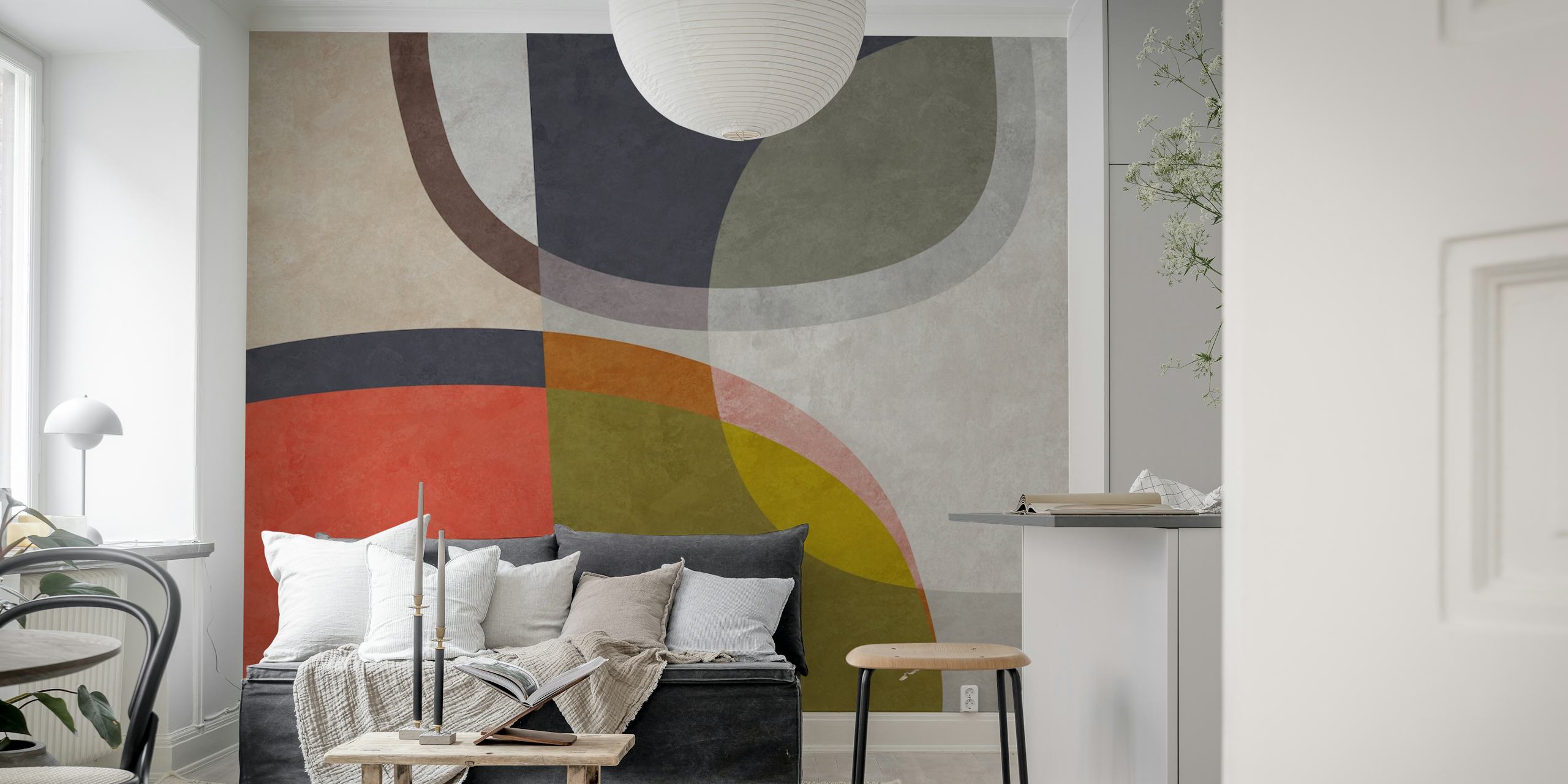 Abstract geometric shapes wall mural in earthy and pastel colors