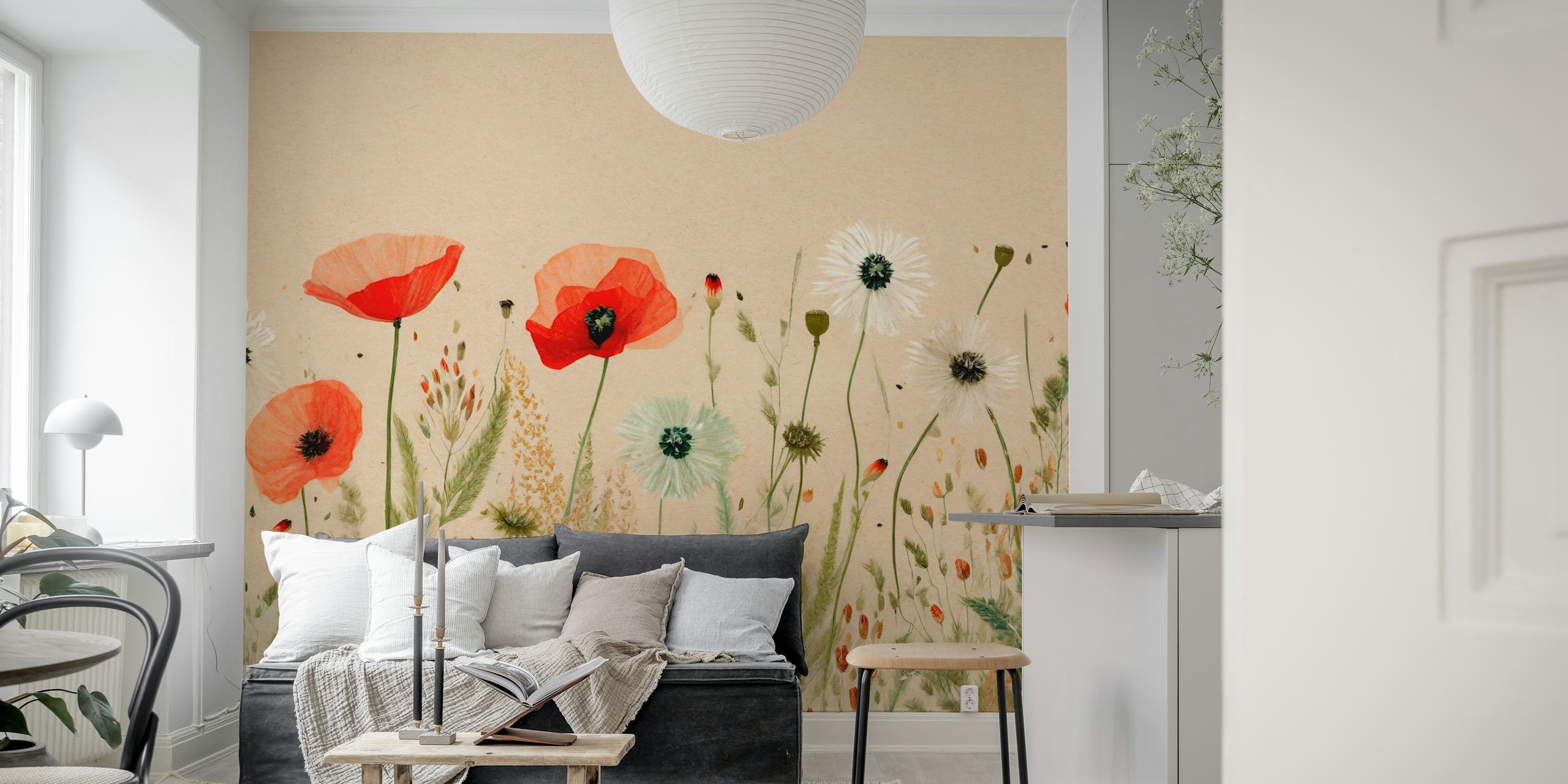 Wild meadow poppies tapetdesign
