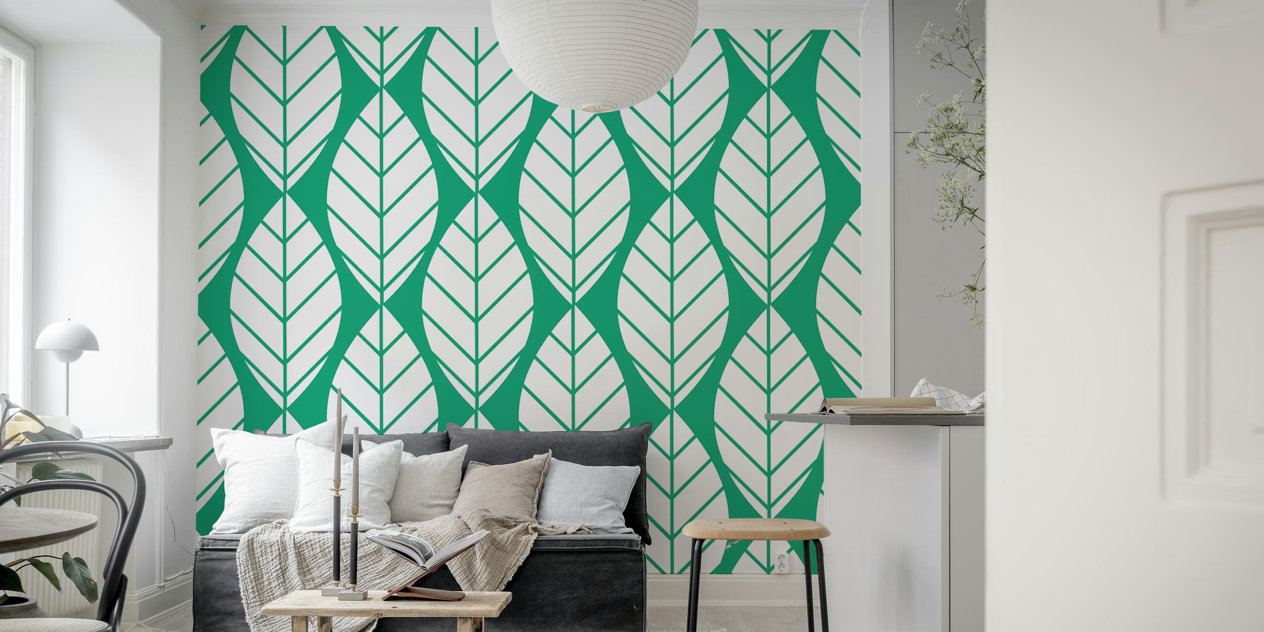 Ταπετσαρία White green leaves σε ένα δωμάτιο