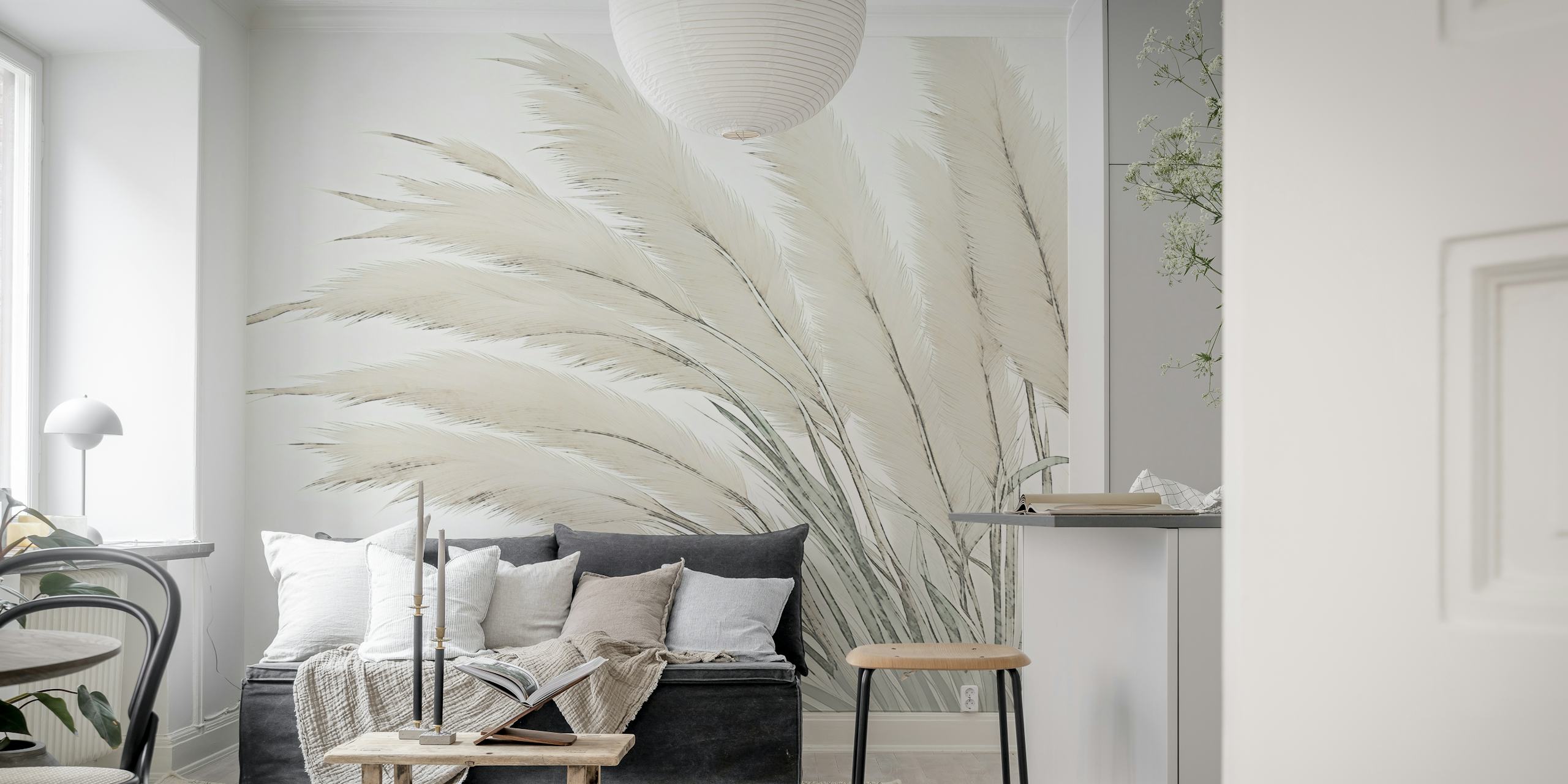 Τοιχογραφία Pampas Grass Wall σε απαλούς λευκούς τόνους