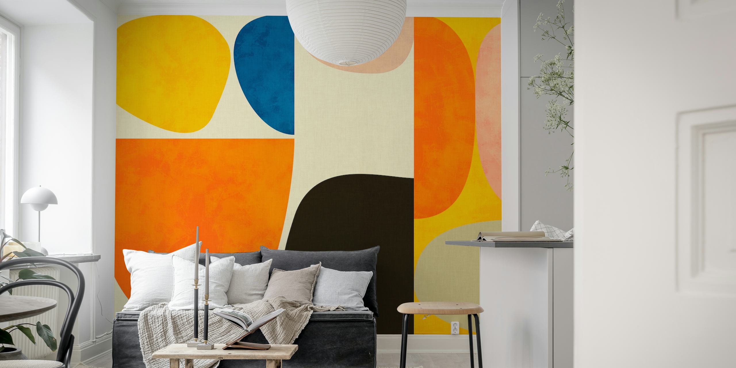 Vivid round organic shapes wallpaper in a room