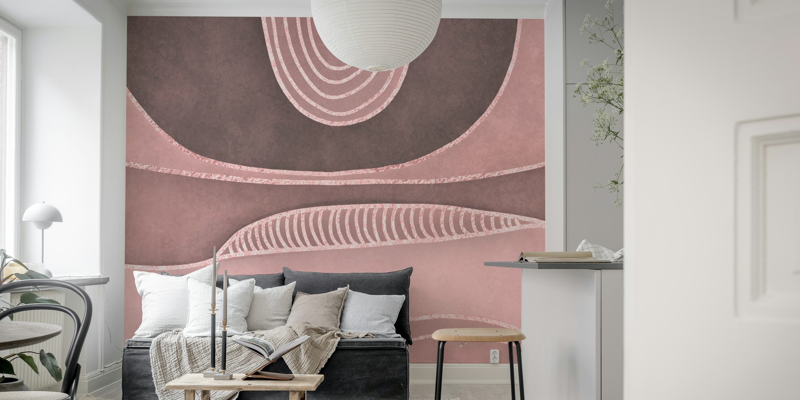 Ταπετσαρία Mid Century Art σε παστέλ ροζ και ροζ χρυσό