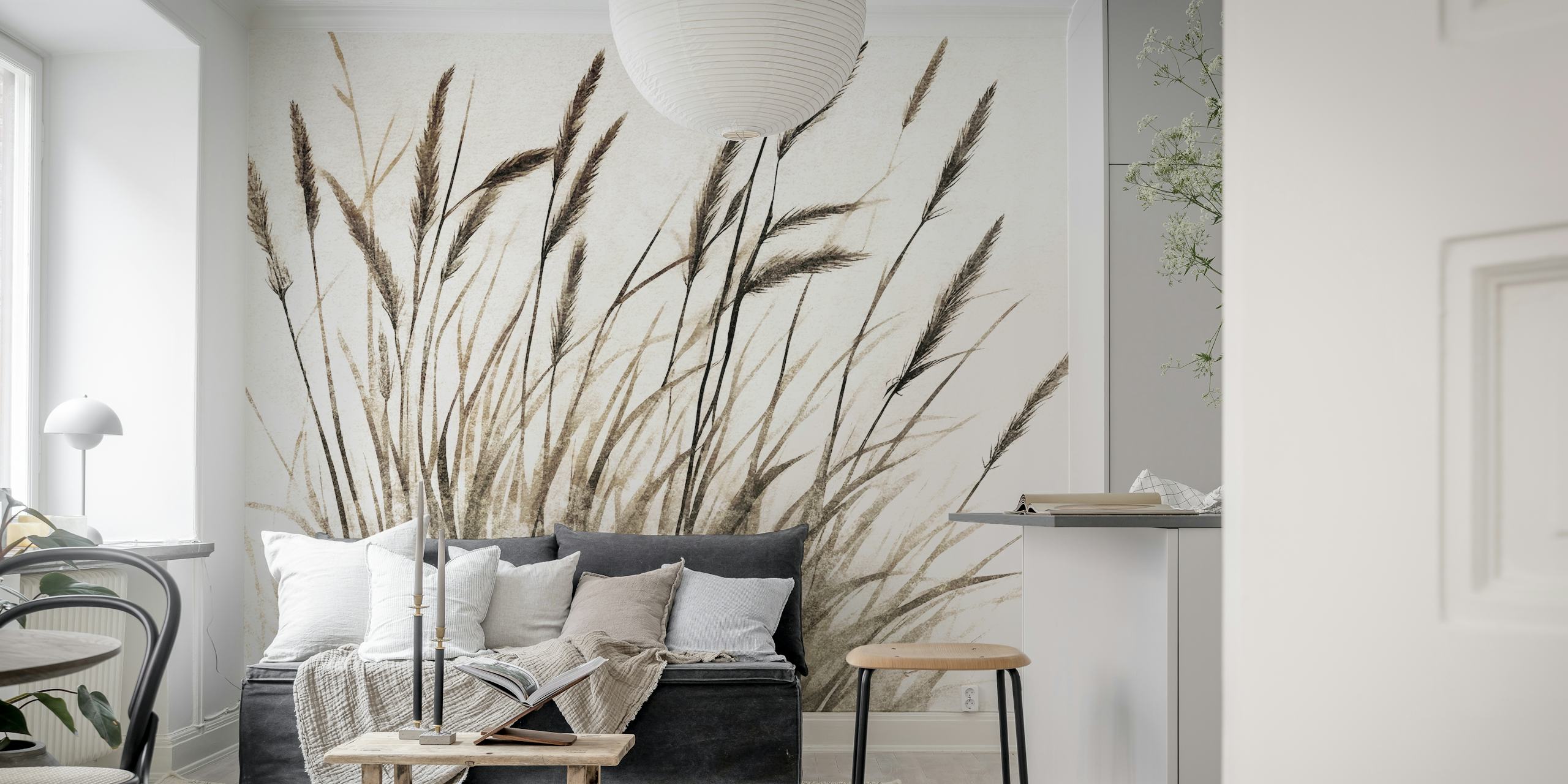 Papel pintado Pure Dry Grass Meadow en una habitación