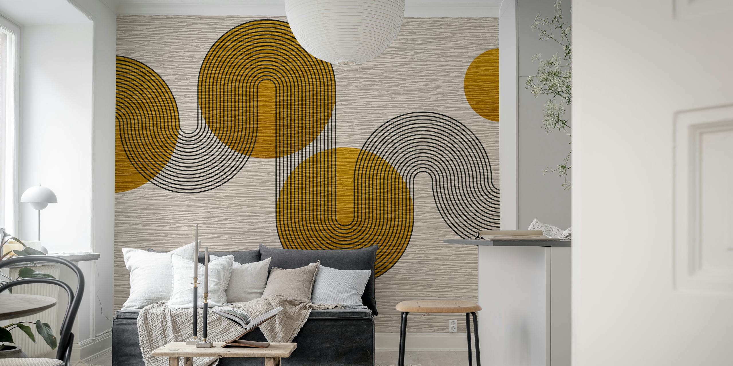 Curvy Bauhaus Luxury Gold 3D wallpaper in a room