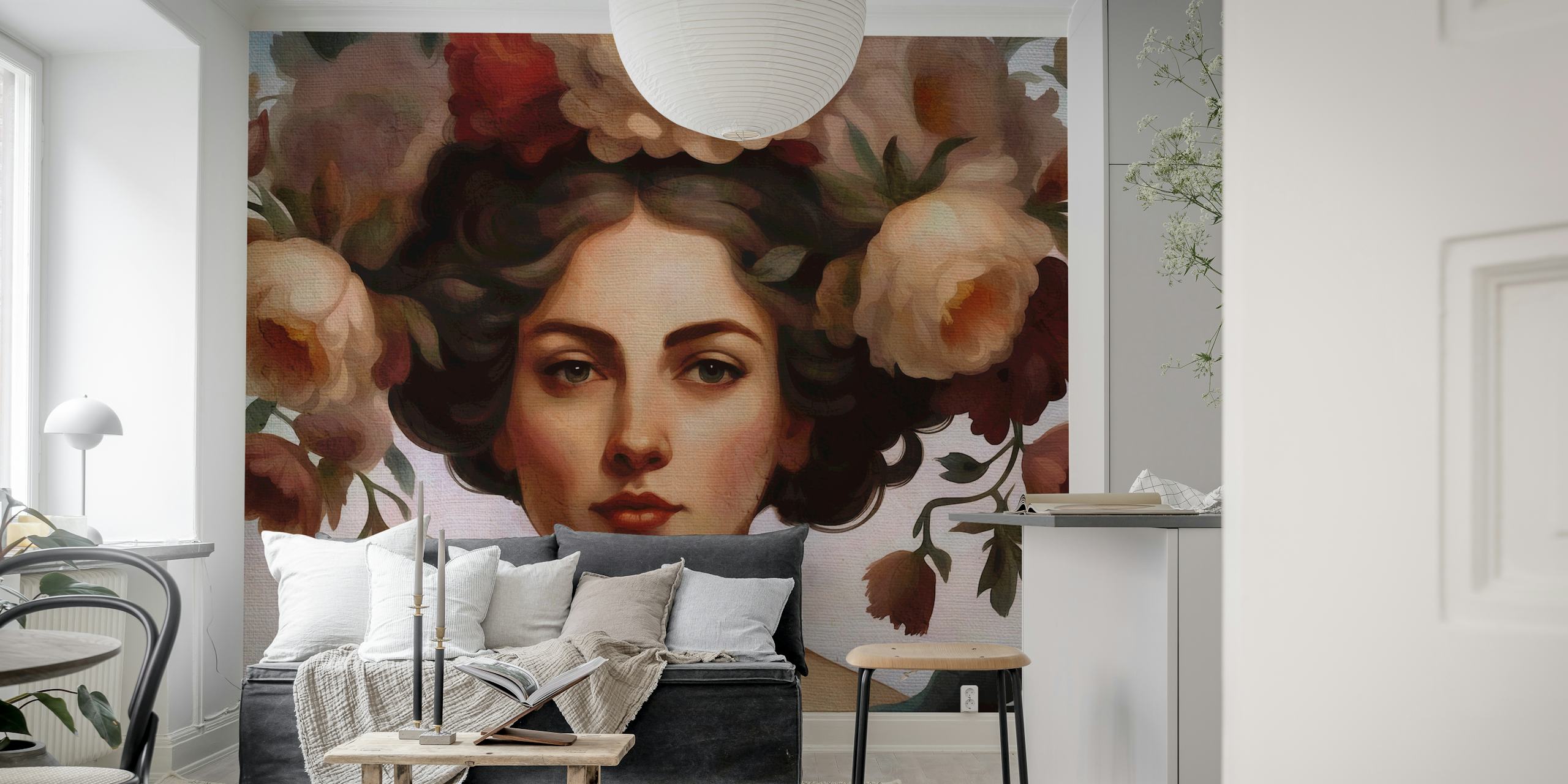 Vintage floral design in soft cream colors wallpaper