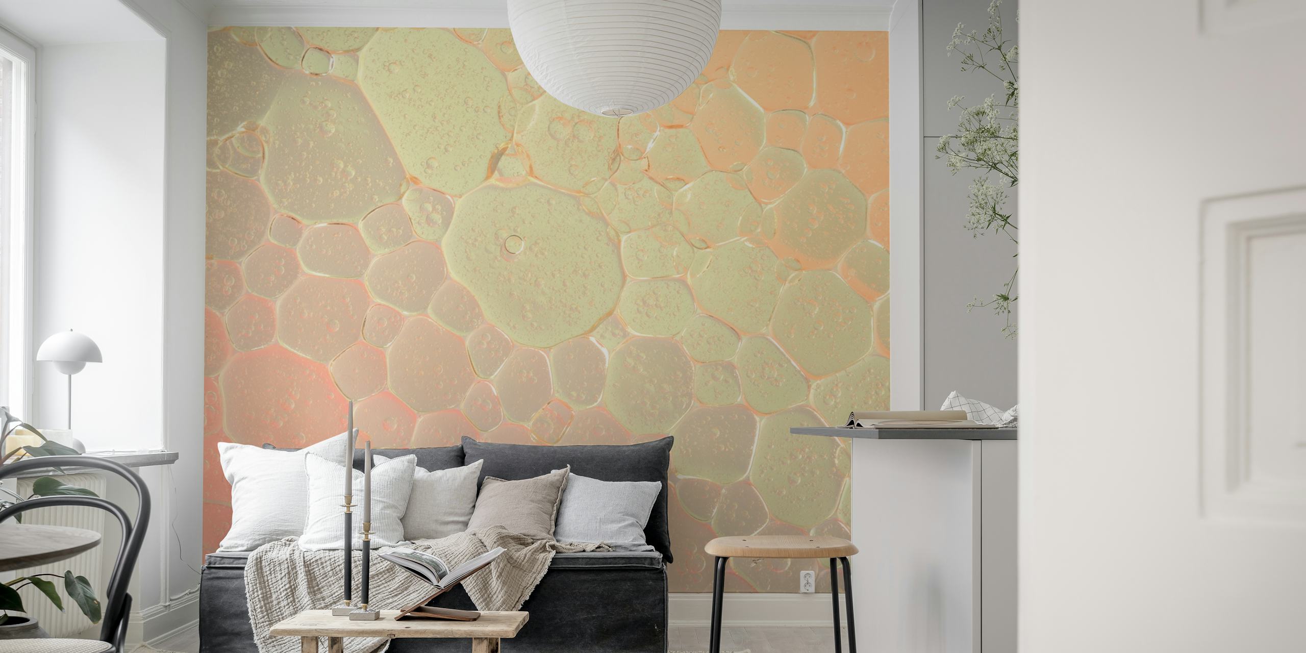 Soft pastel bubble patterns in pink and yellow wallpaper