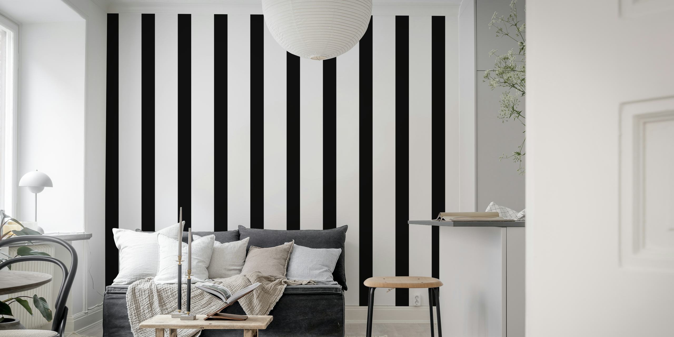 papel de parede Black And White Stripes em um quarto
