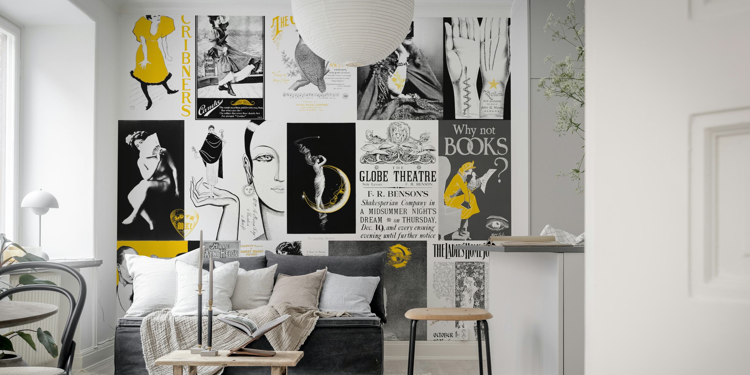 Vintage Art & Adds Mix Black White Amber tapet i et rom