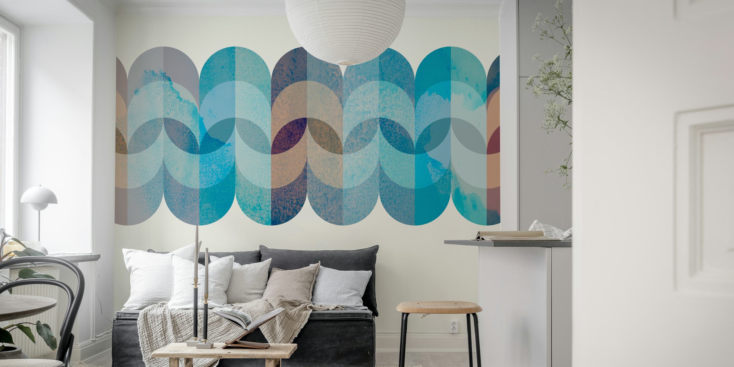 Vivid sea foam mid-century geometry wallpaper in a room