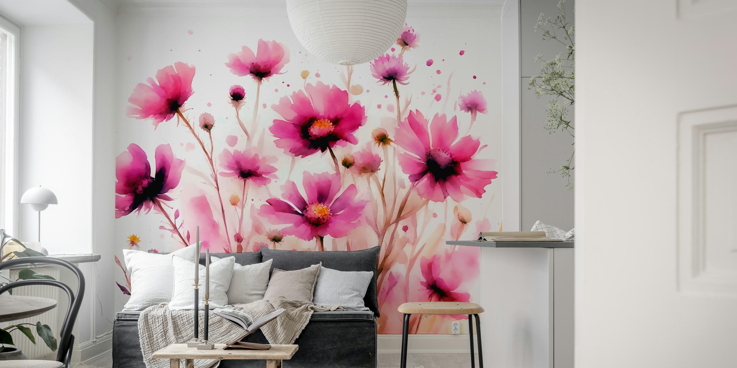 Design de papel de parede Magenta wildflowers