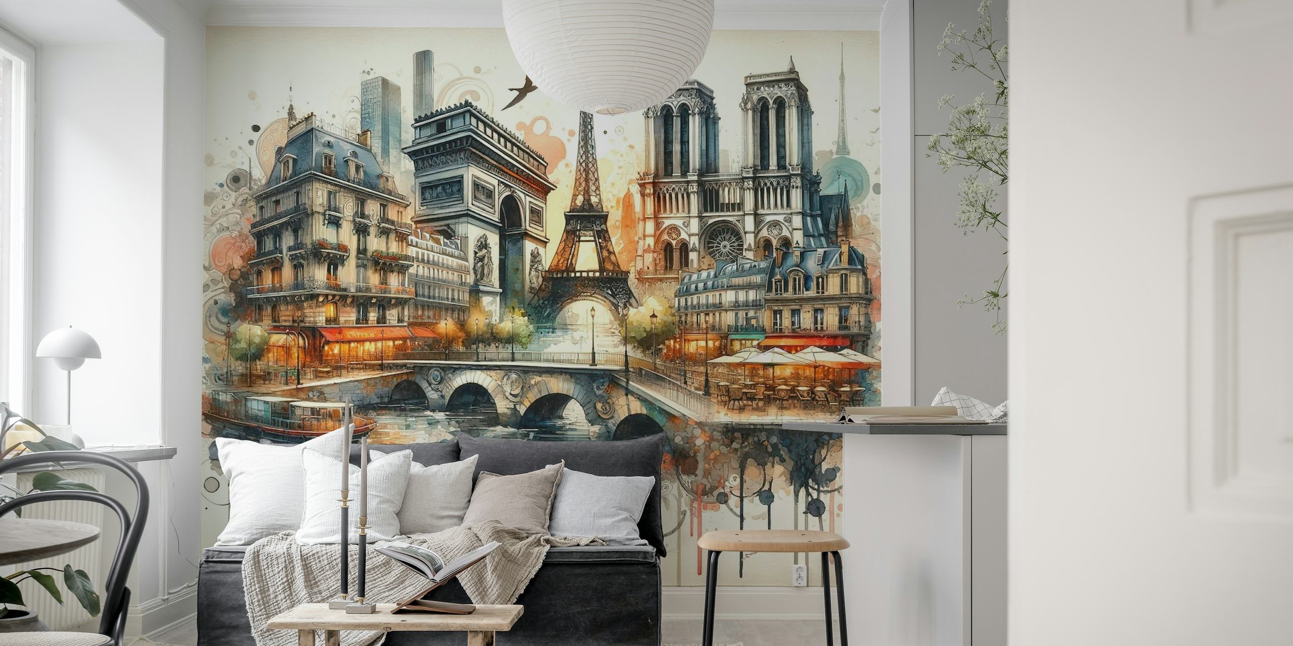 Abstract Watercolor Paris behang