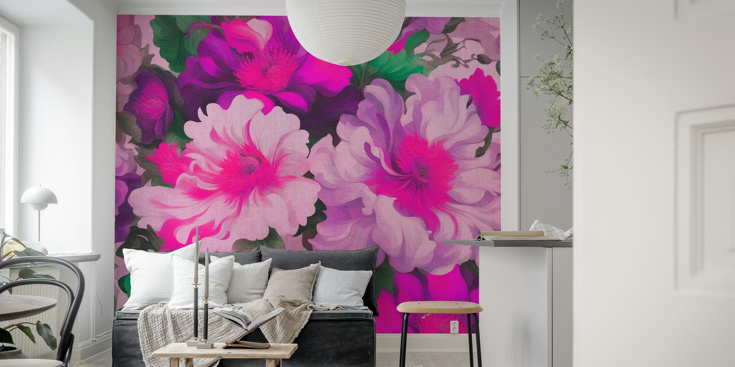 Neon Pink Baroque Flowers wallpaper
