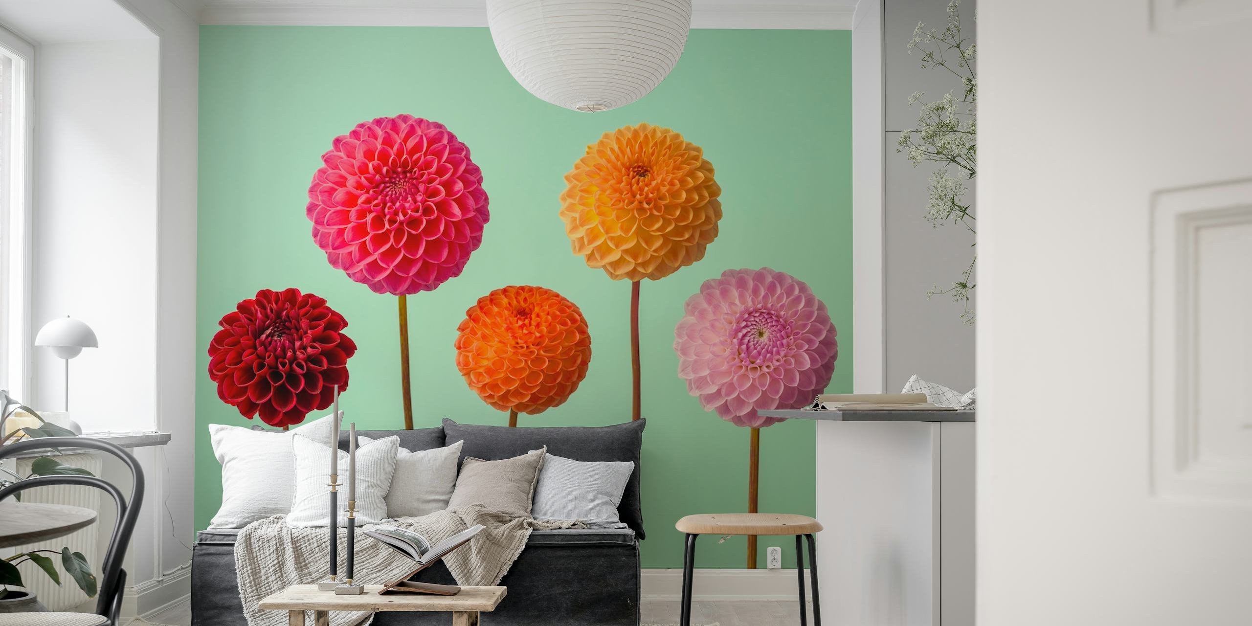 Vibrant Dahlias tapet i et rum