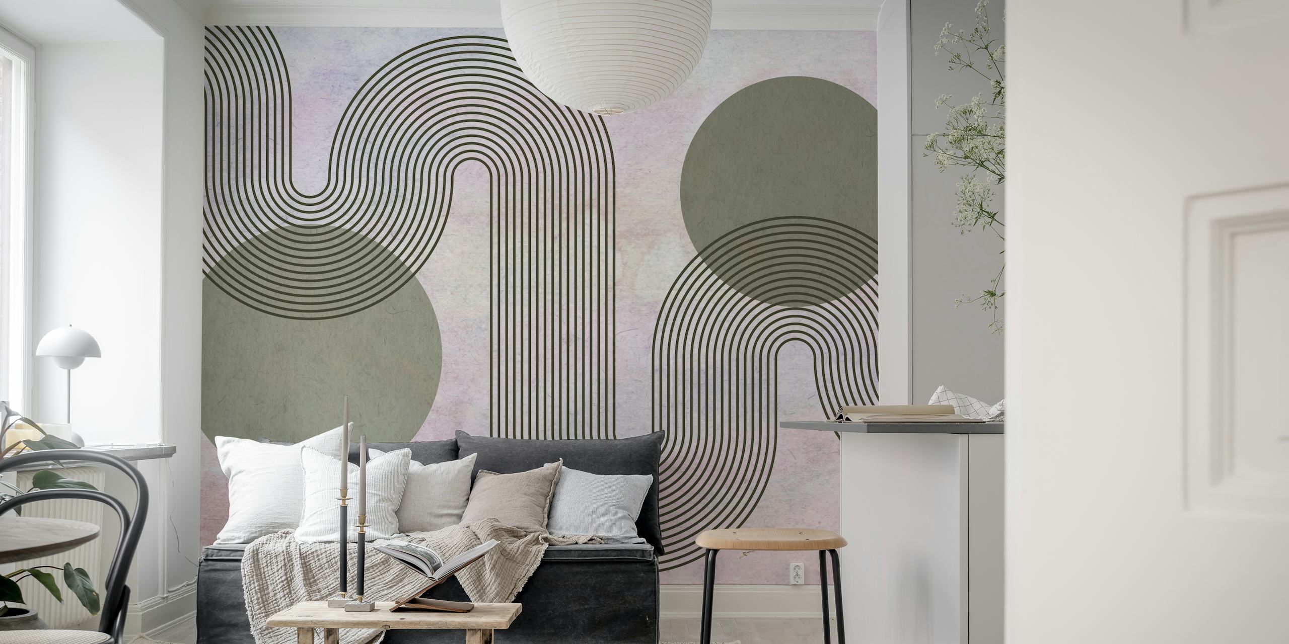 Curvy line pattern with black circular shapes on muted background wallpaper