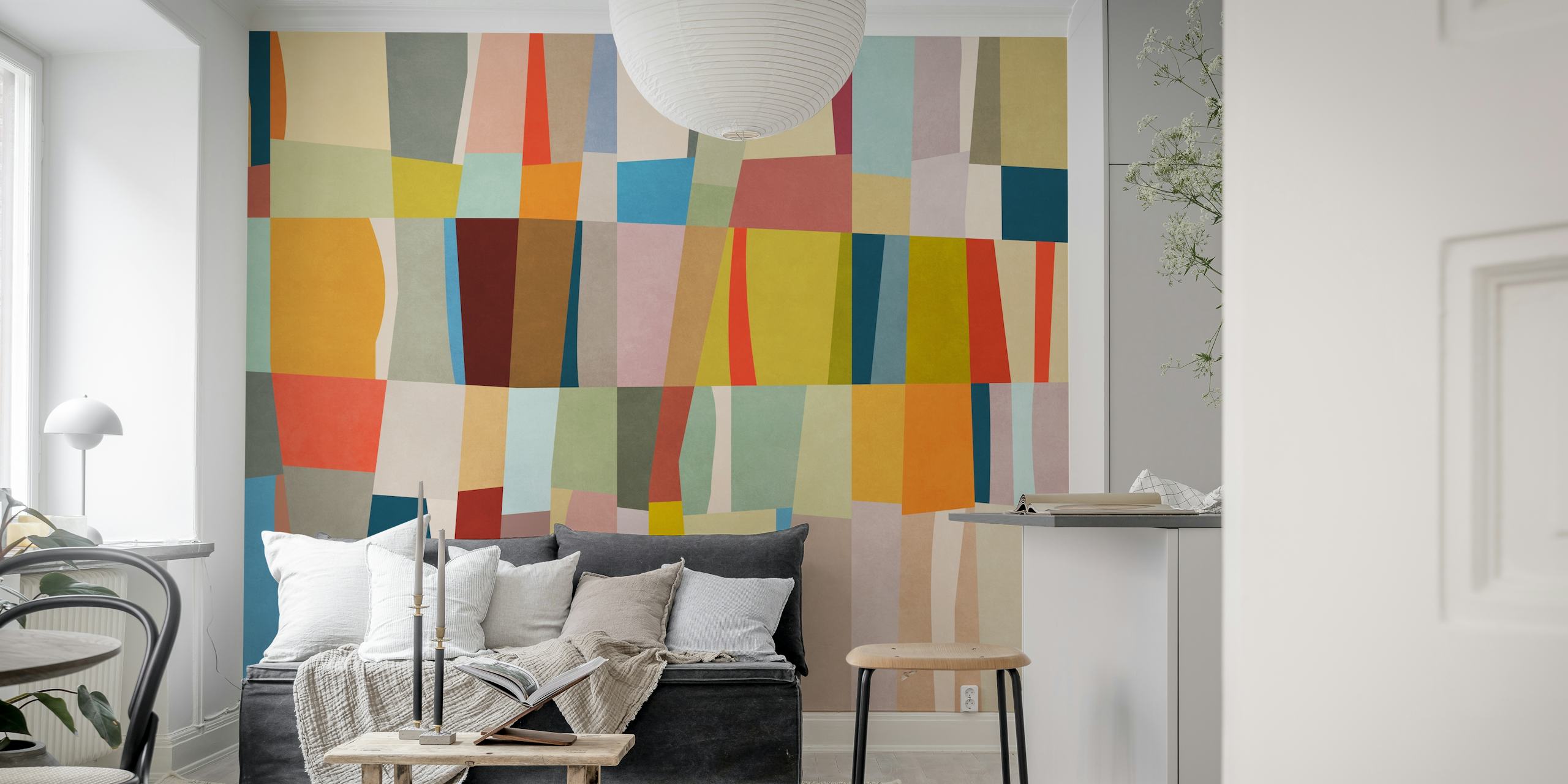 Colorful geometric pattern wallpaper with abstract shapes