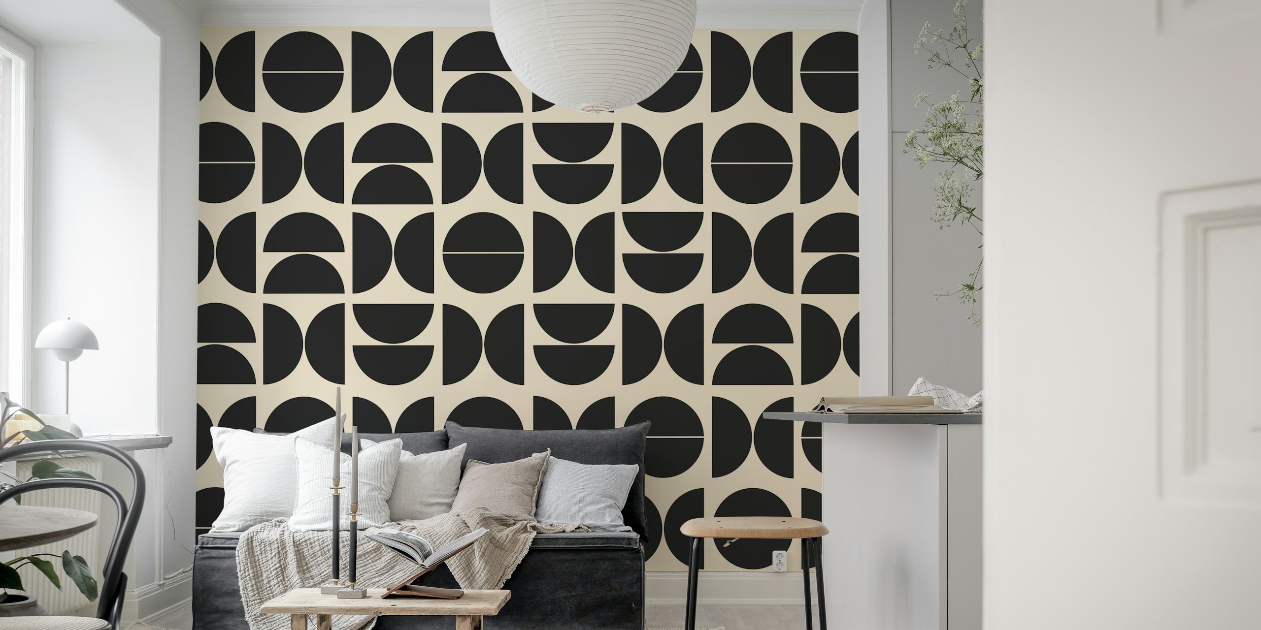 Geometric black and white pattern wallpaper in Bauhaus style