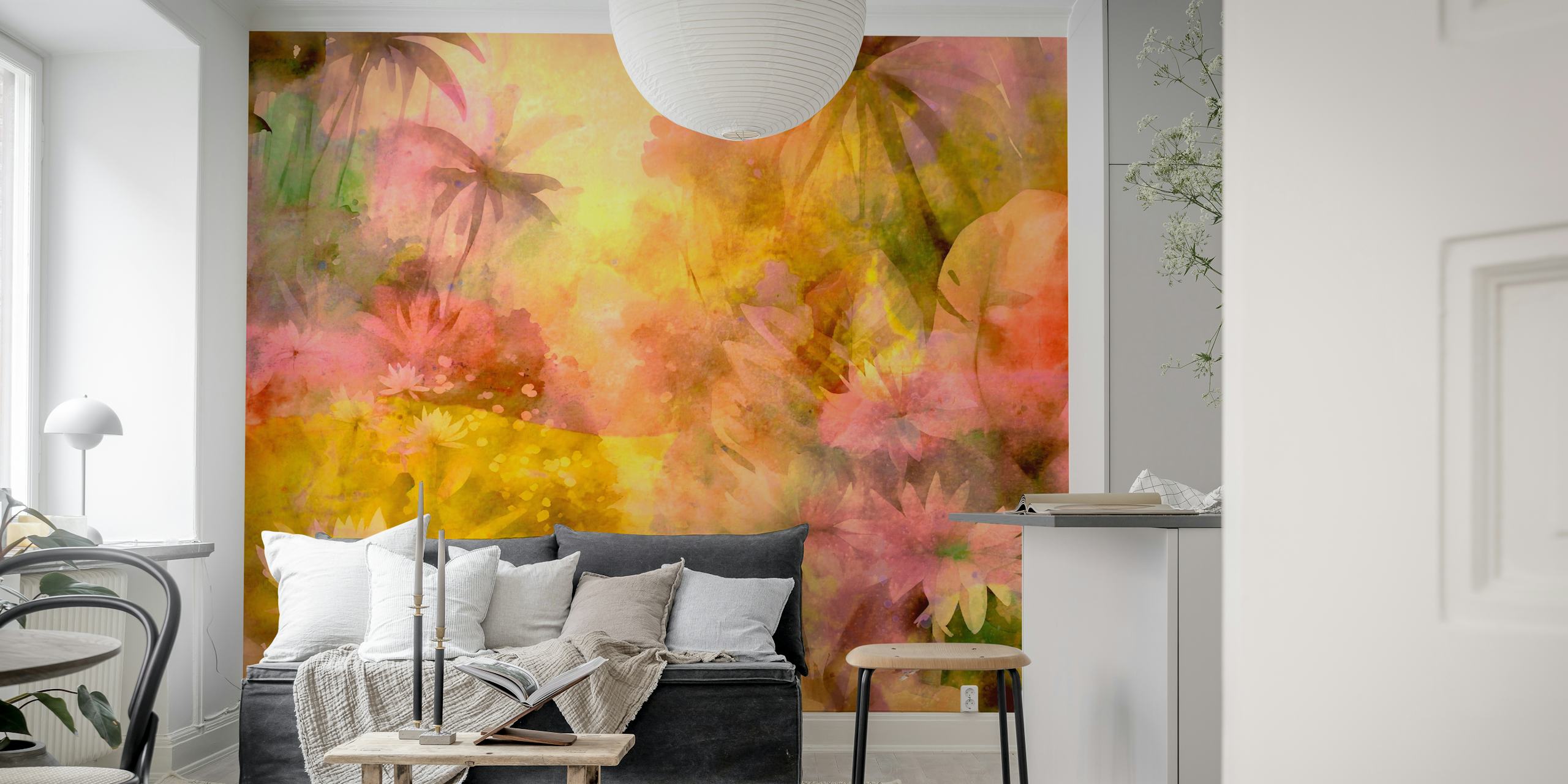 Tropical Sunny Yellow Forest tapetdesign i et rom