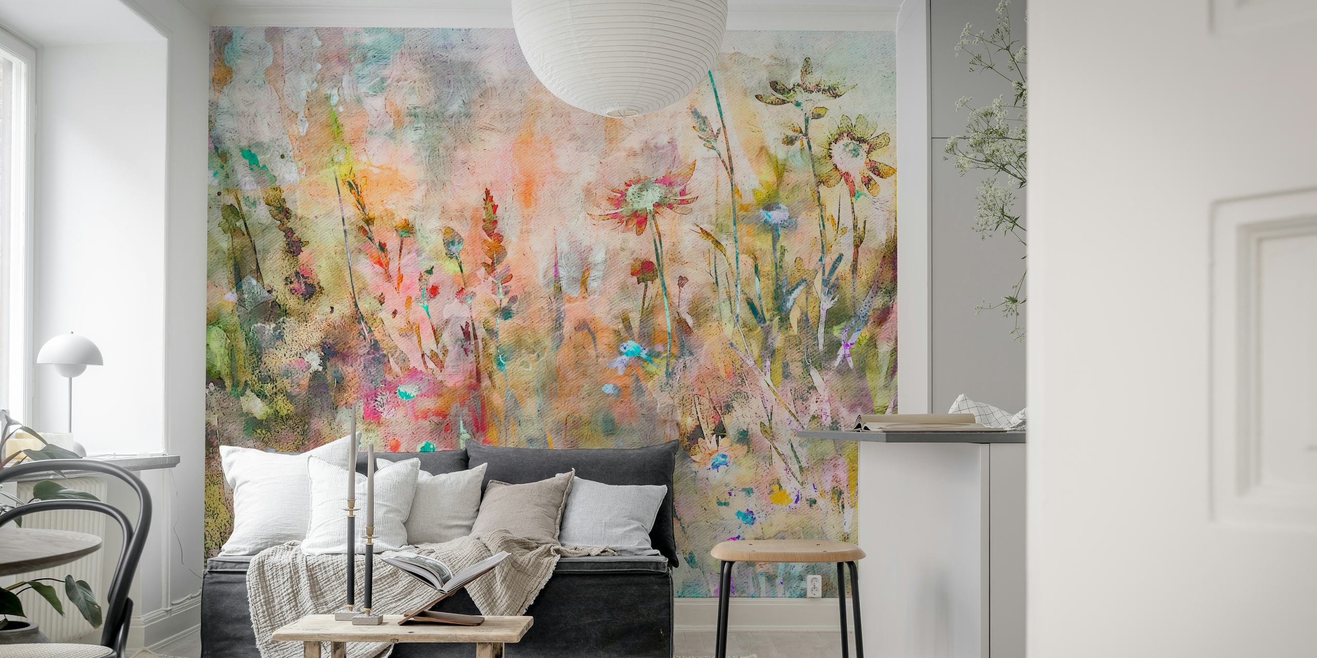 Akvarellimaalaus luonnonkukista pehmeällä väriyhdistelmällä