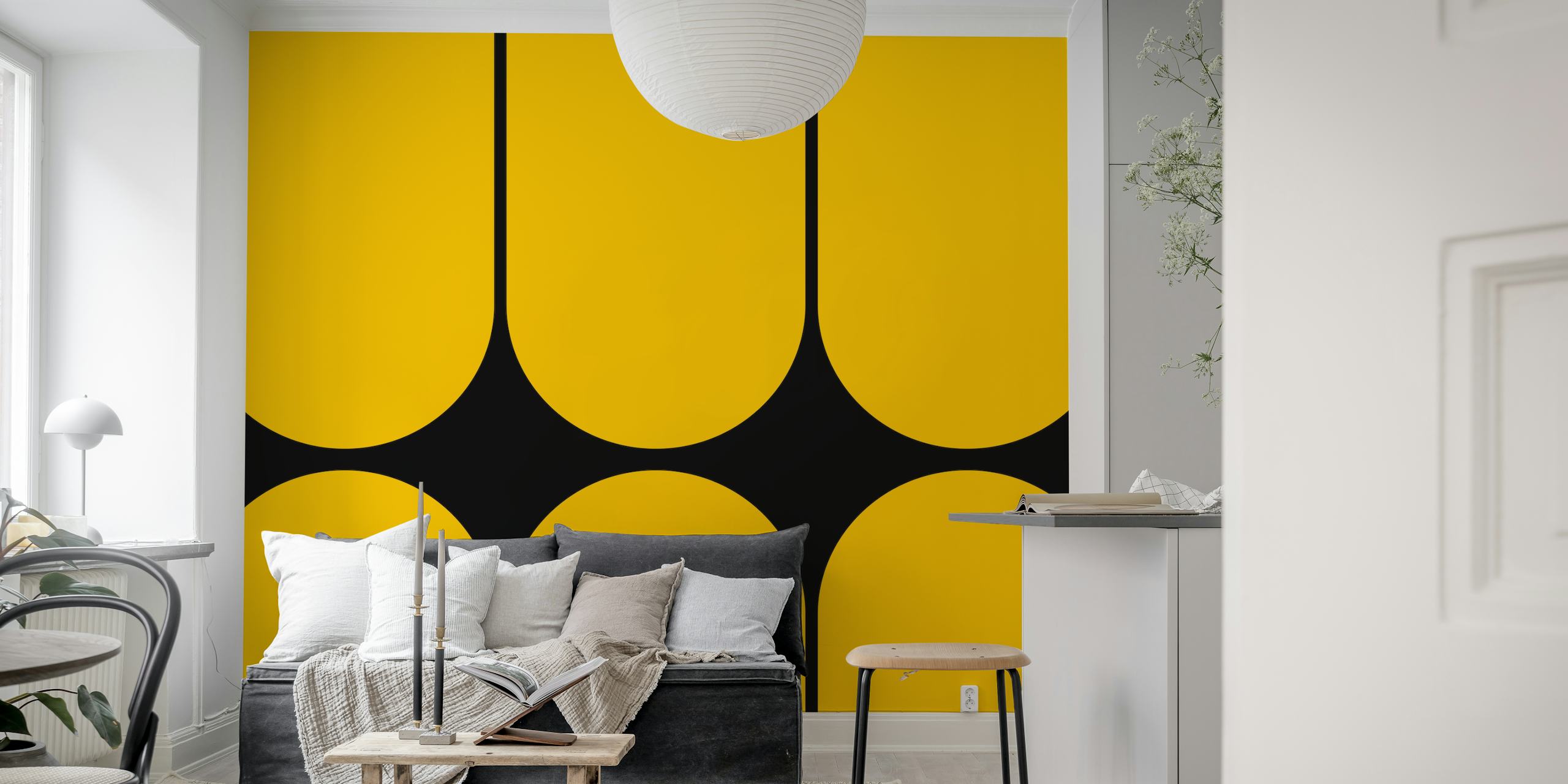 Yellow and black geometric pattern wallpaper