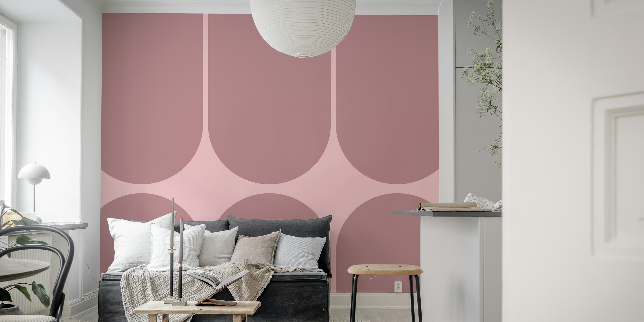 Boho Mid-Century geometrische vormen muurschildering in pastelkleuren
