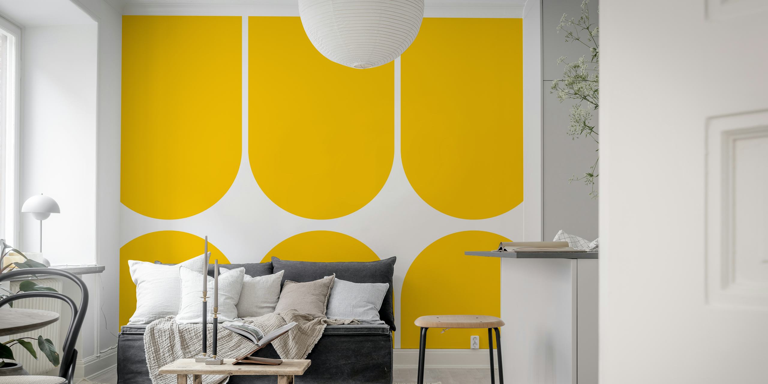 Yellow arches pattern on white background wallpaper