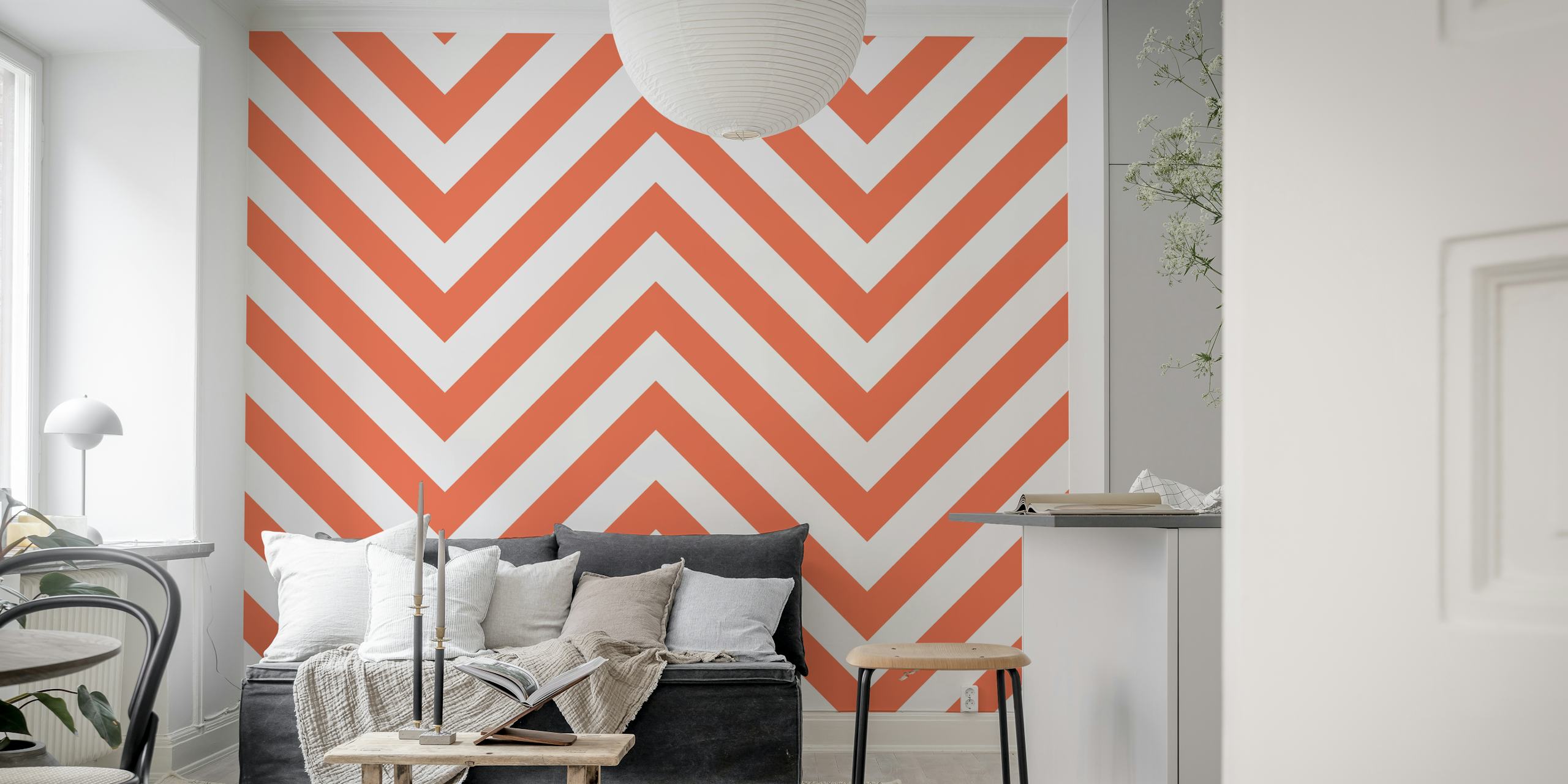 Fototapete Orange-weißes chevron-muster