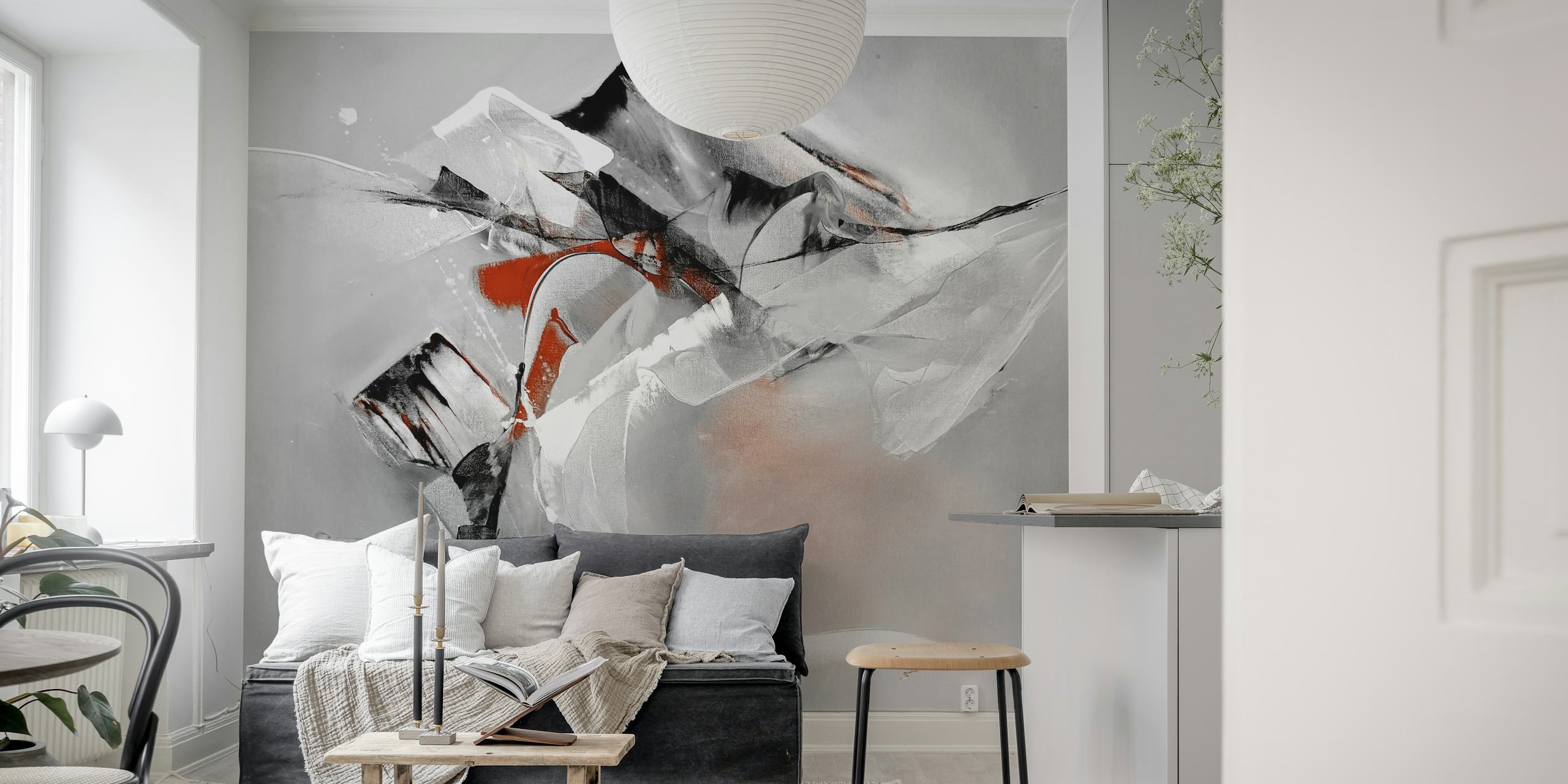 Abstract brush strokes in gray, white, and black wallpaper