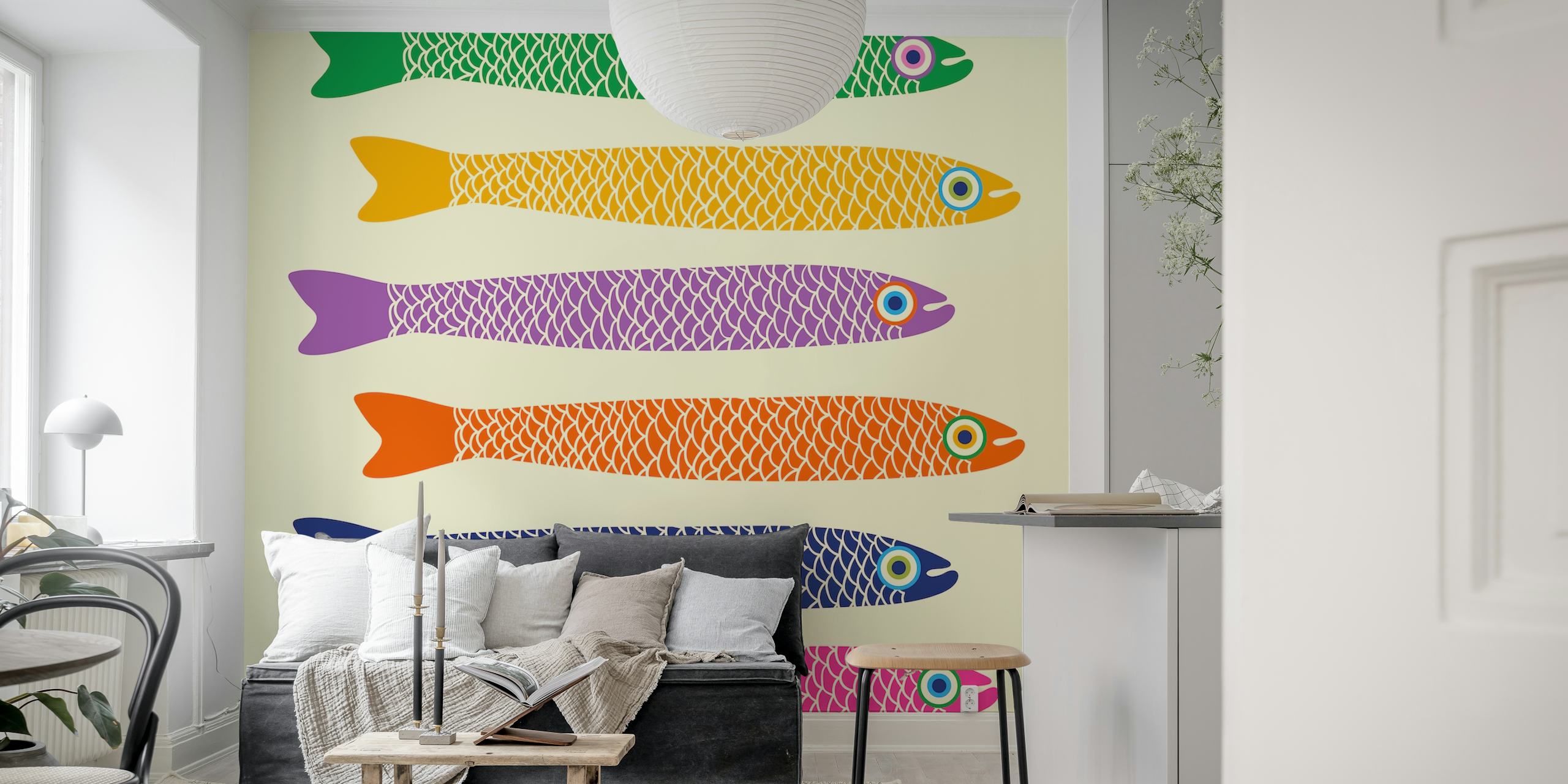 Design Di Anchovies Bright Fish Su Sfondo Crema