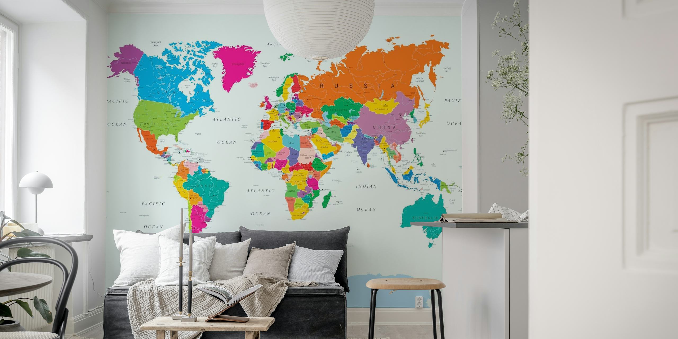 World Map in Fun Colours - Happywall