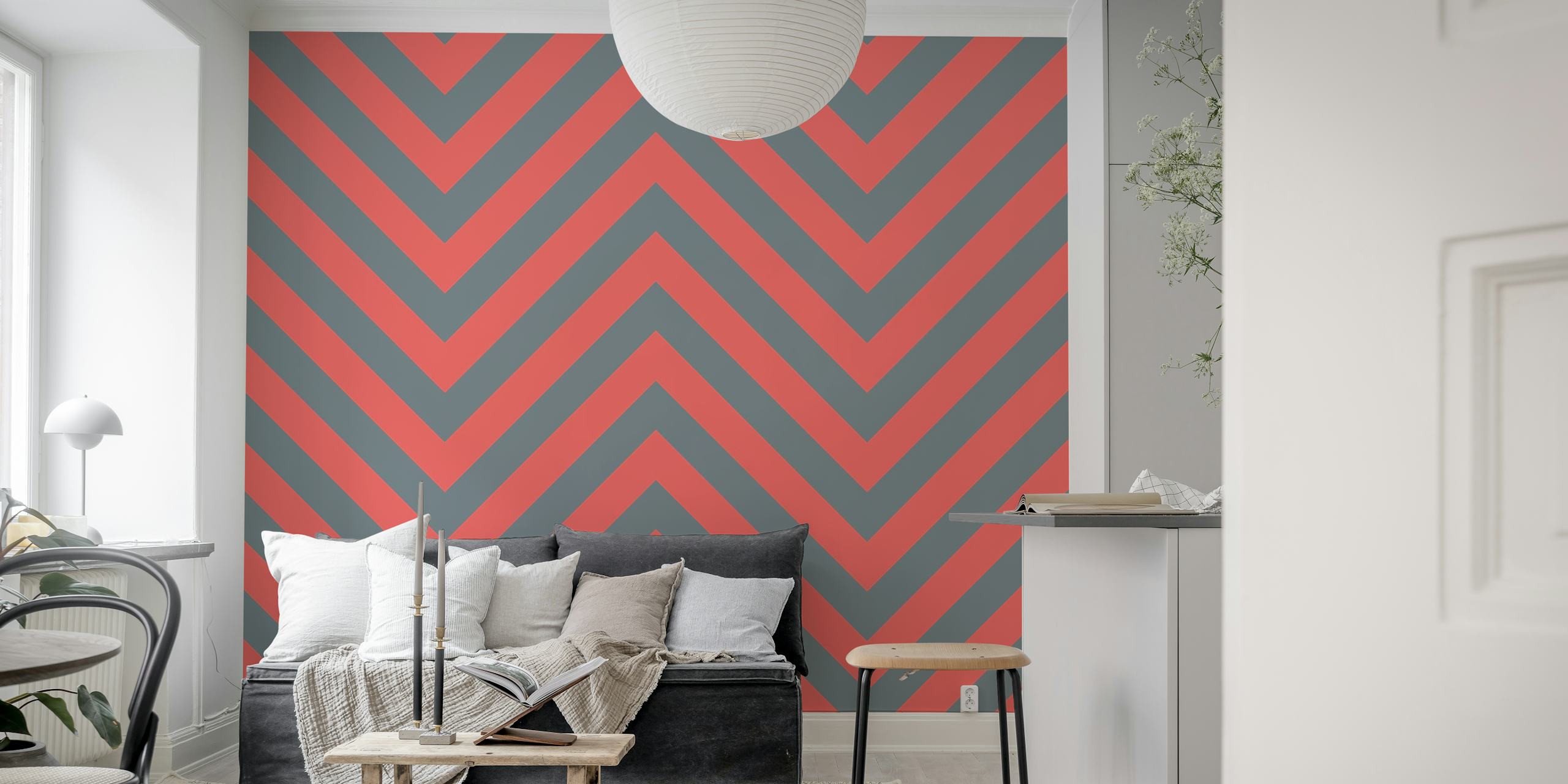 Magenta Grey Chevron pattern wallpaper in a room