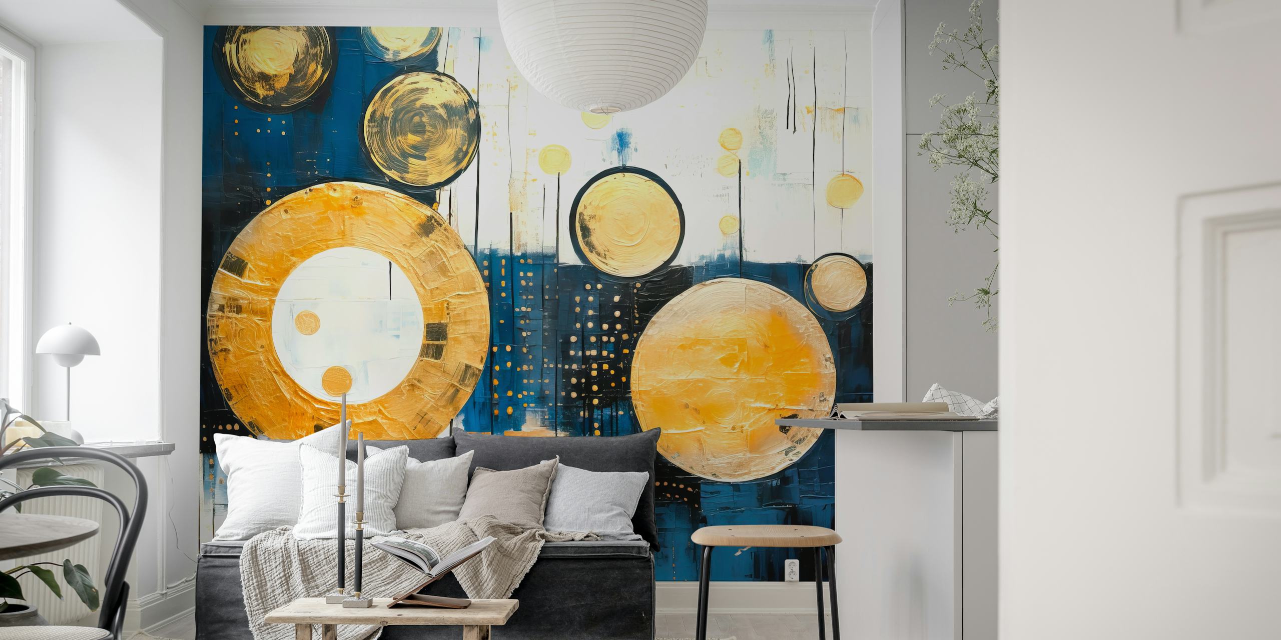 Abstract night sky themed wallpaper in a room
