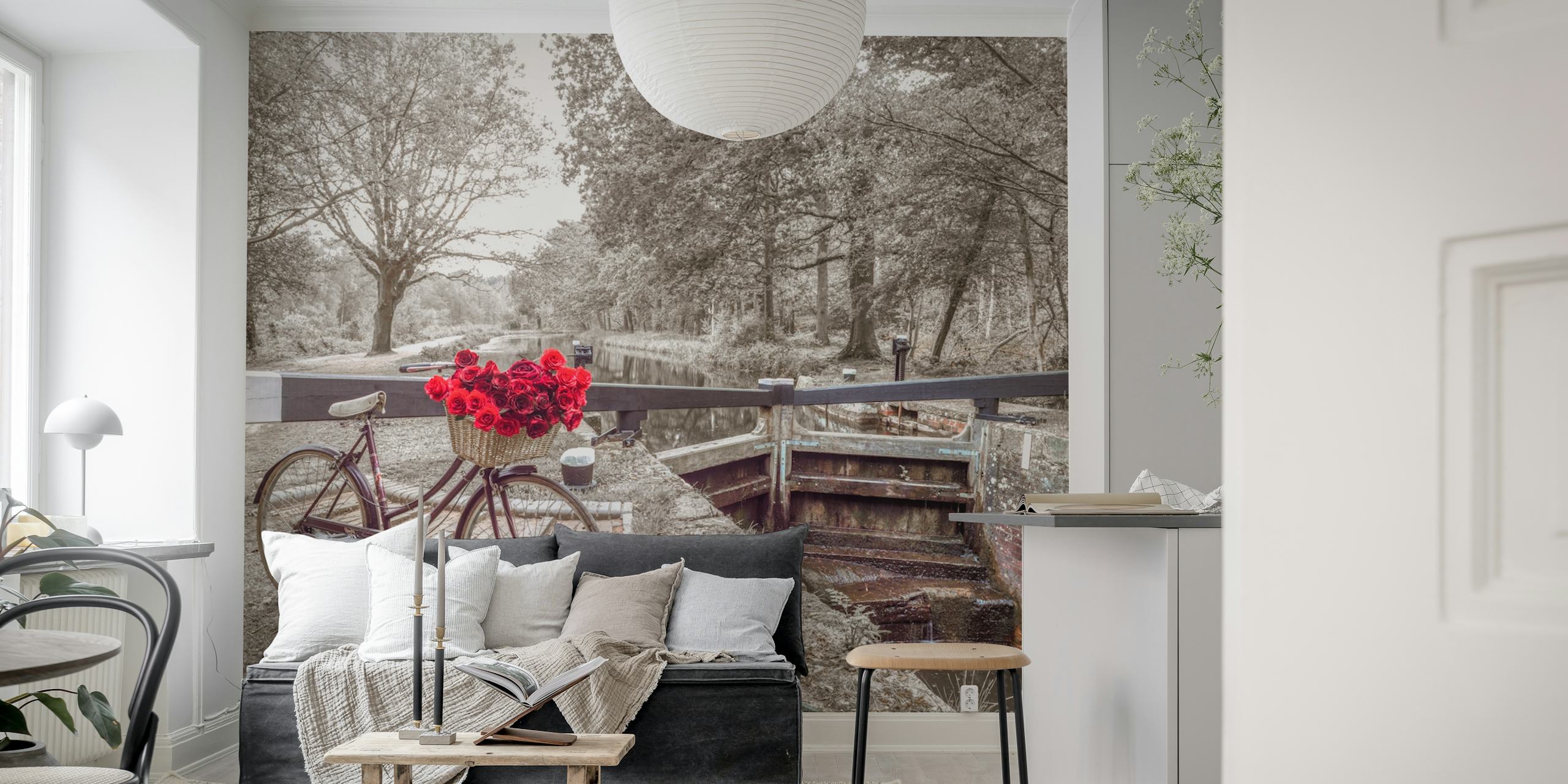 Canal Romance tapet med en sykkel og roser
