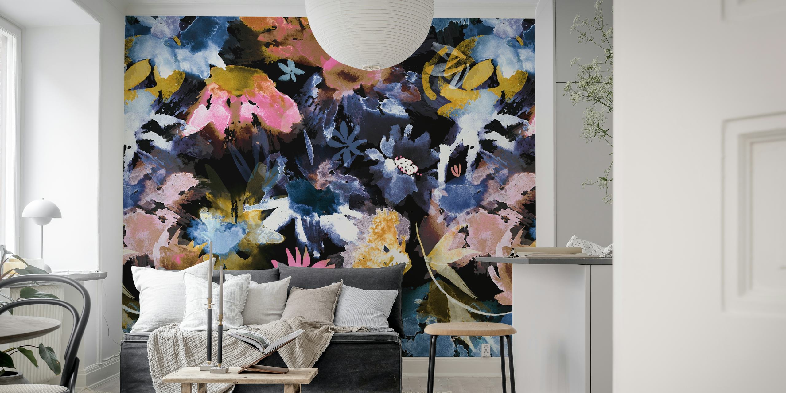 Colorful floral patterns with dark background wallpaper