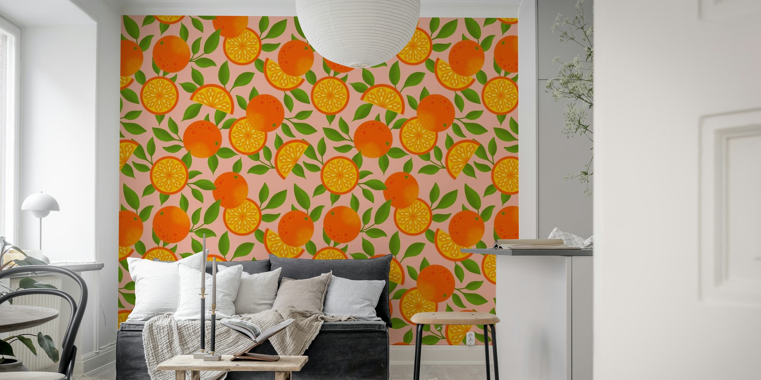 Oranges on Pink wallpaper