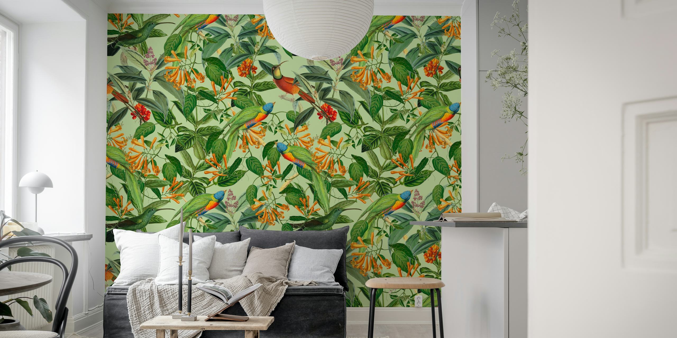 Papel tapiz de jungla tropical con lorikeets