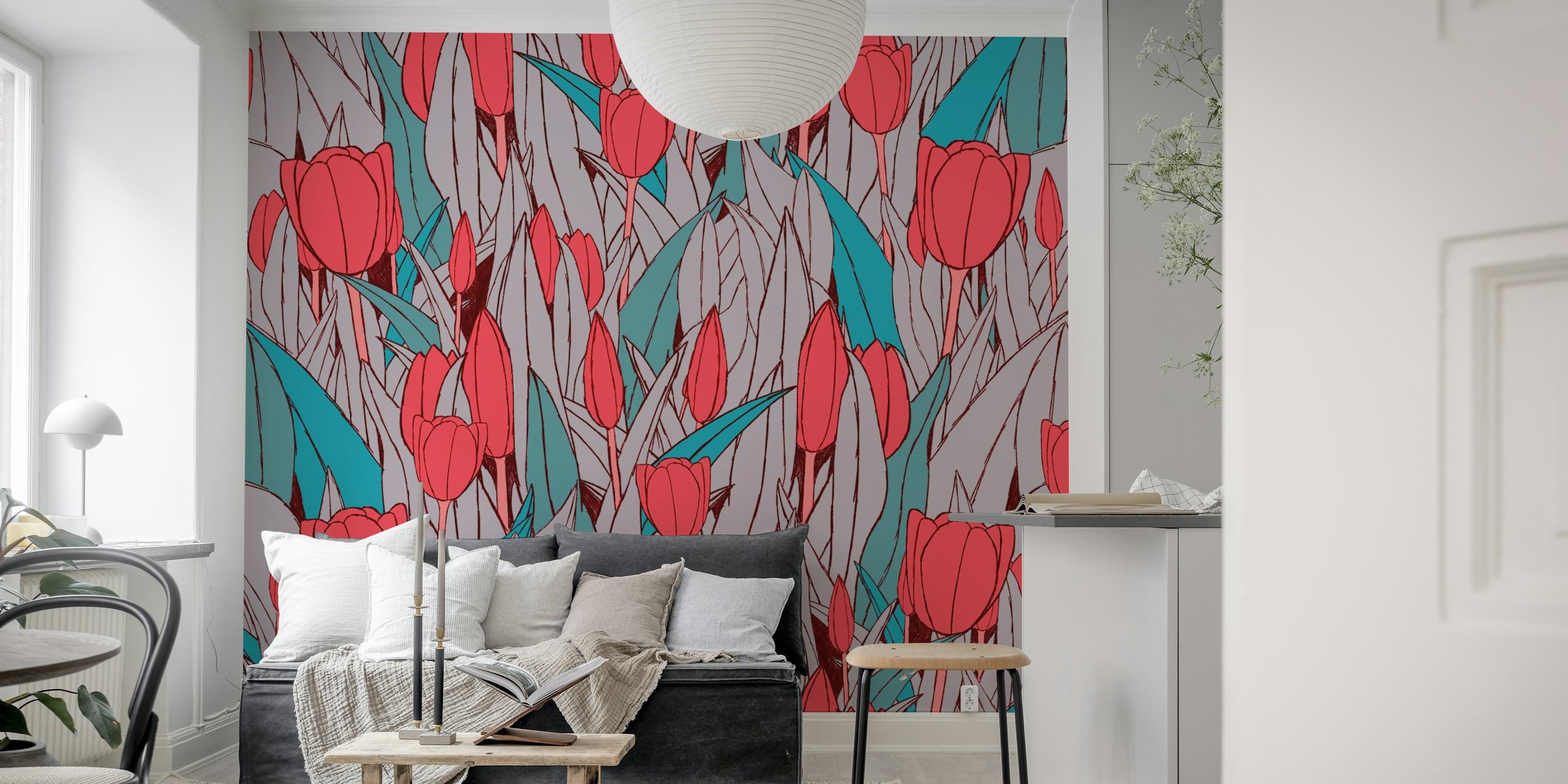 Red tulip wallpaper vist i et rom