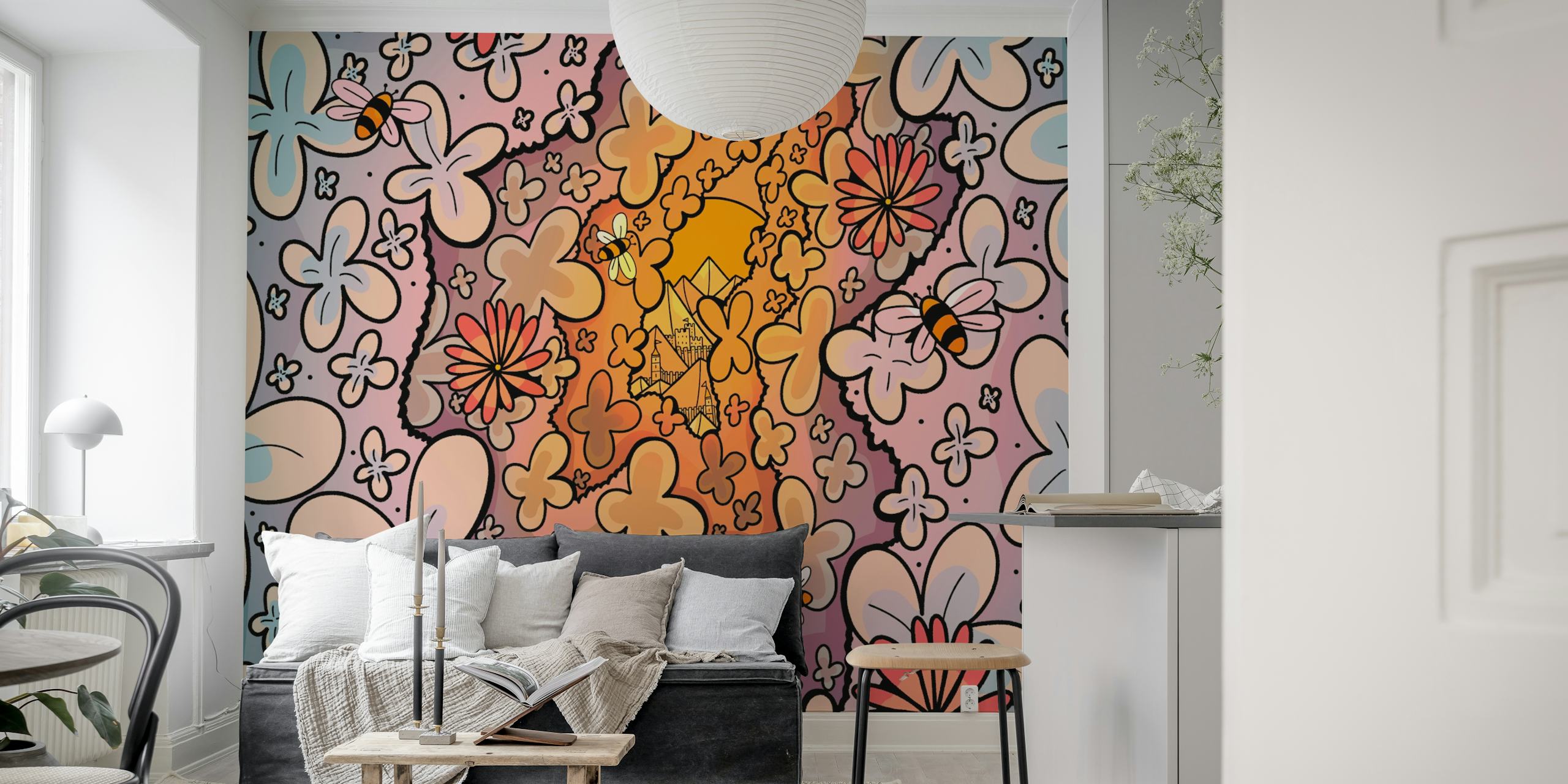The forest castle wallpaper in a stylish room