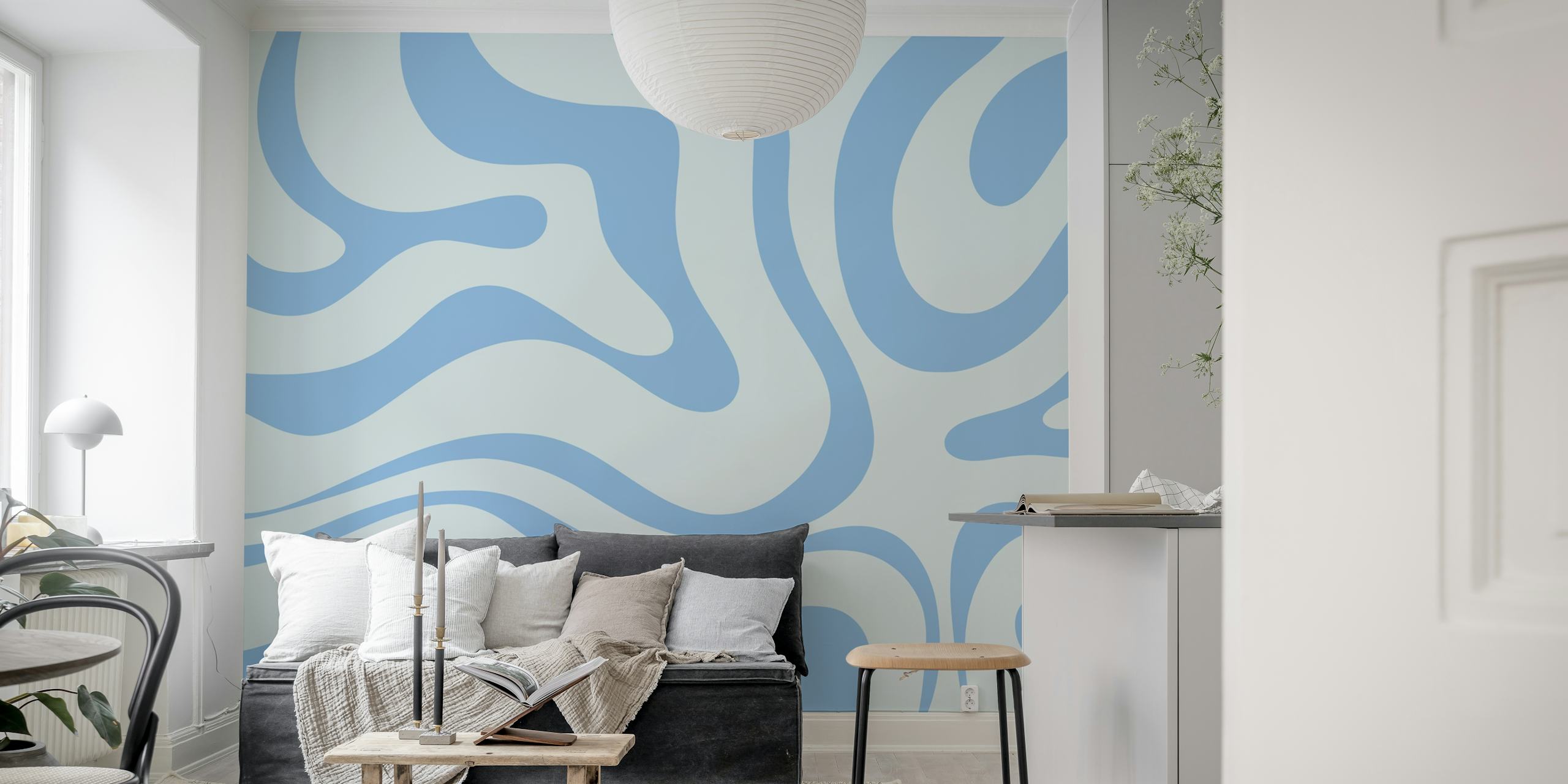 Modern retro baby blue swirl wallpaper design