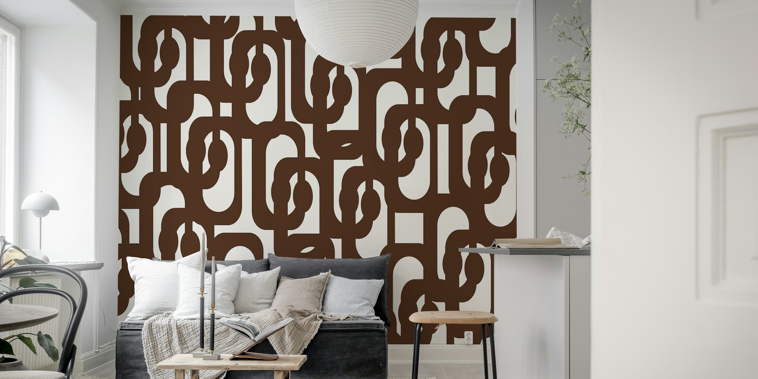 Mid Century Modern Loops Dark Brown and Cream Wallpaper